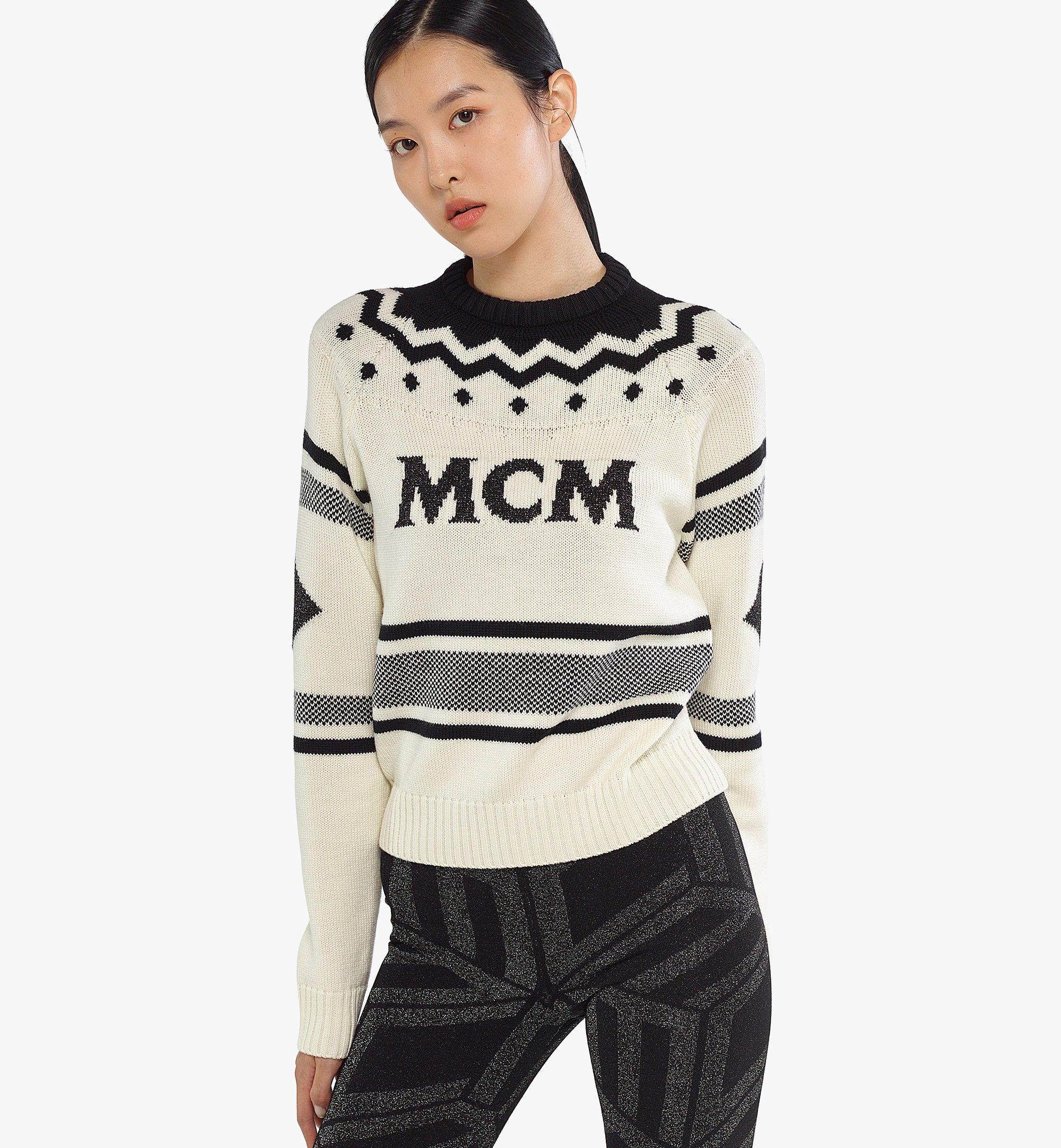 MCM Women’s Logo Sweater in Après Ski Wool White MFECAMM02WI00L Alternate View 3