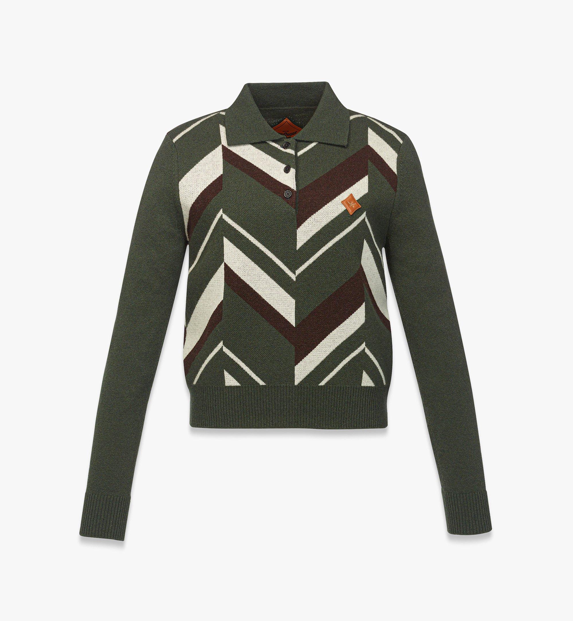 Mega Herringbone Polo Sweater in Wool Jacquard