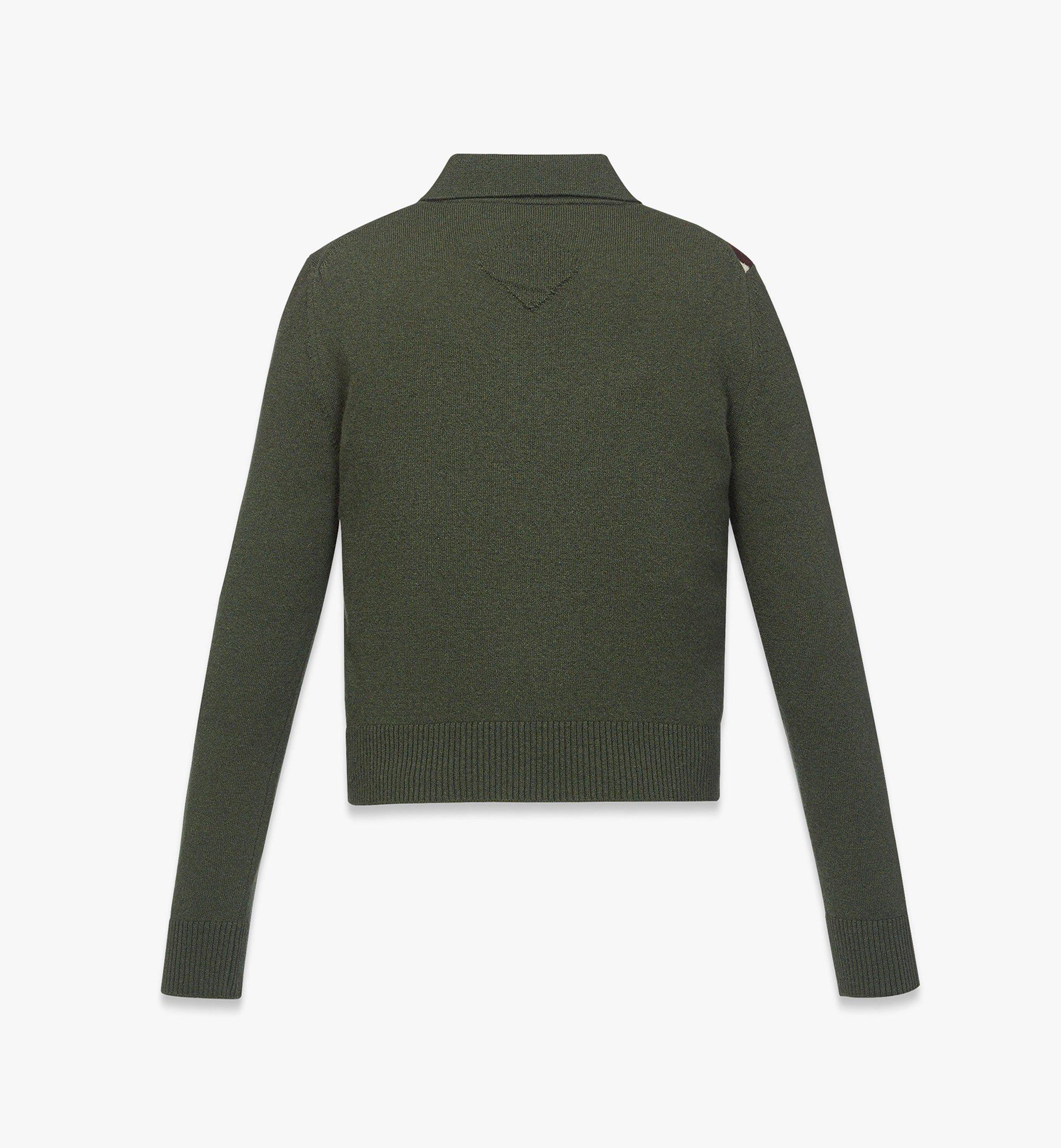 MCM Mega Herringbone Polo Sweater in Wool Jacquard Green MFEFAMM01K800L Alternate View 1