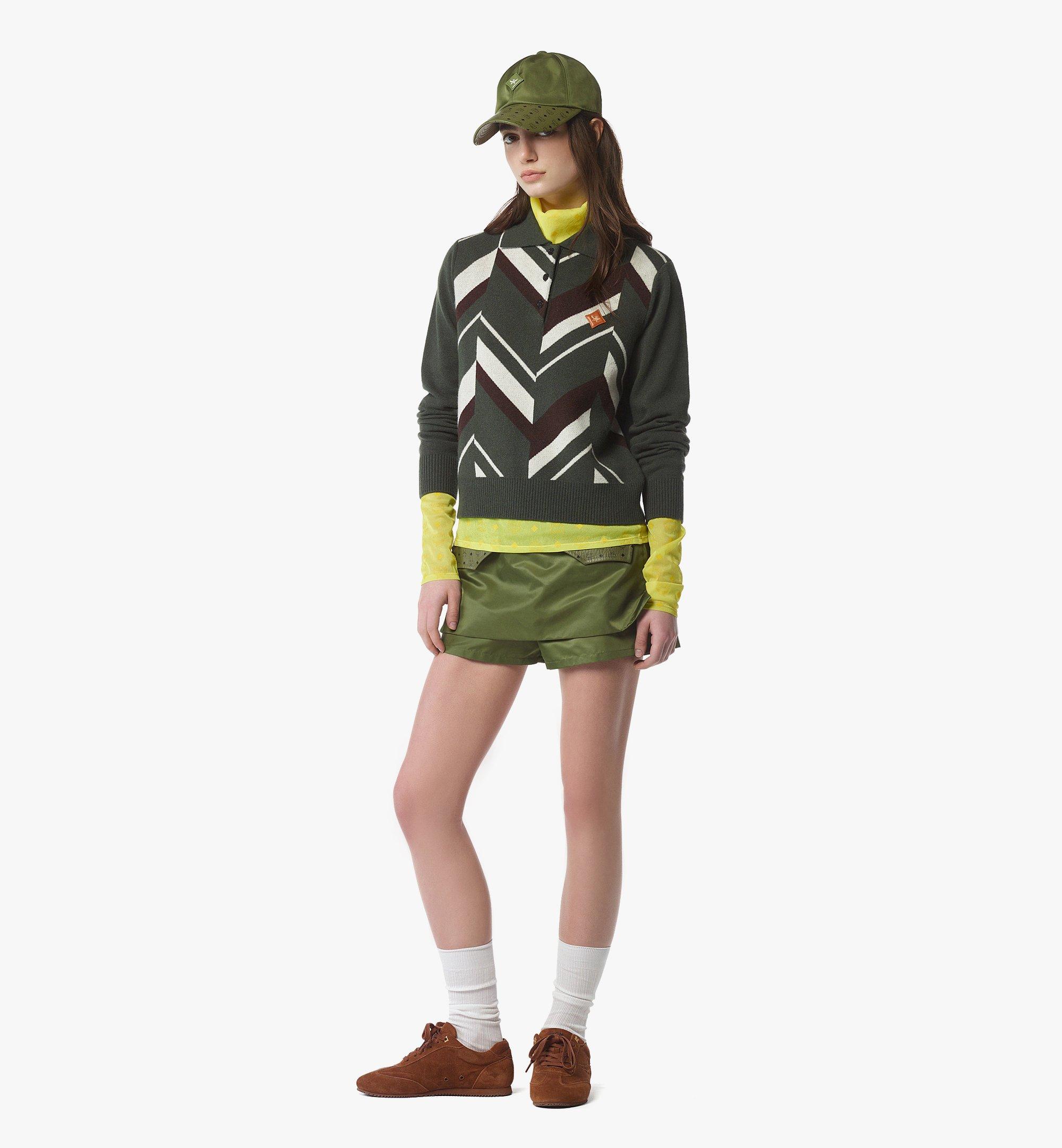 MCM Mega Herringbone Polo Sweater in Wool Jacquard Green MFEFAMM01K800L Alternate View 2