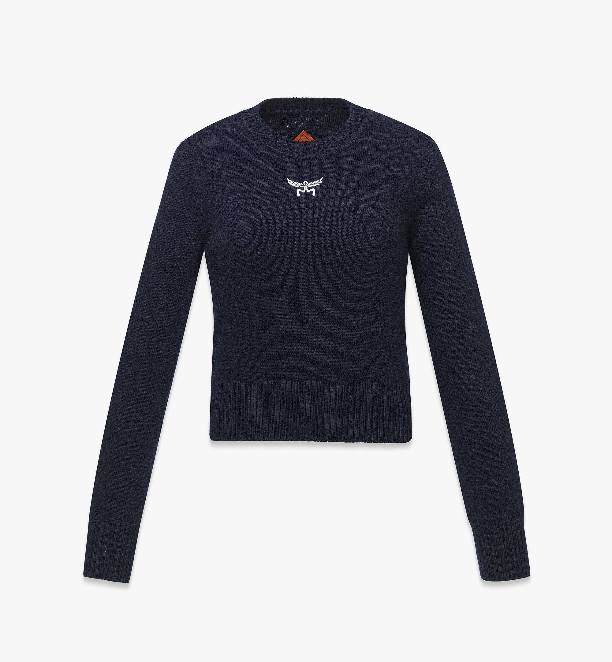 MCM Laurel Cropped Sweater in Wool and Recycled Cashmere Blue MFEFSMM01VC00L Alternate View 1