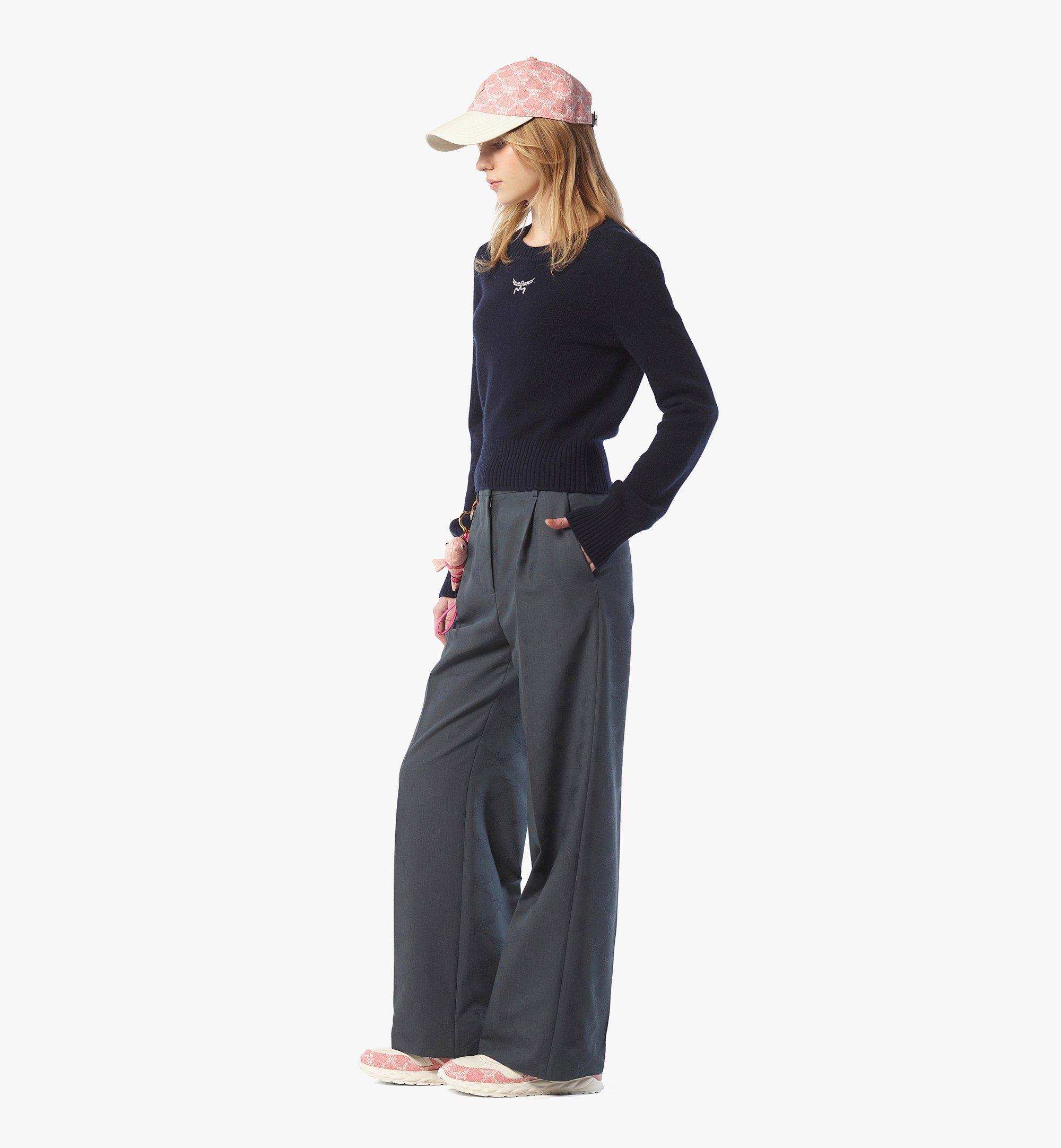 MCM Laurel Cropped Sweater in Wool and Recycled Cashmere Blue MFEFSMM01VC0XS Alternate View 2