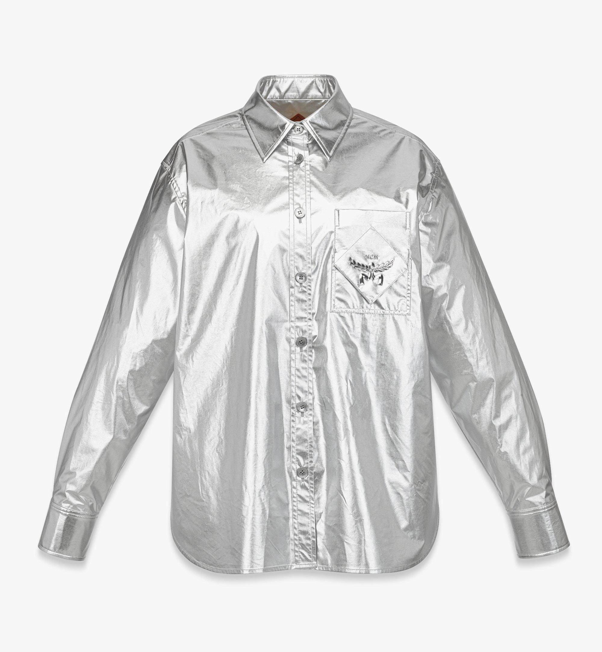 MCM Oversized Shirt in Metallic Polyester Silver MFHEAMM03SV038 Alternate View 1