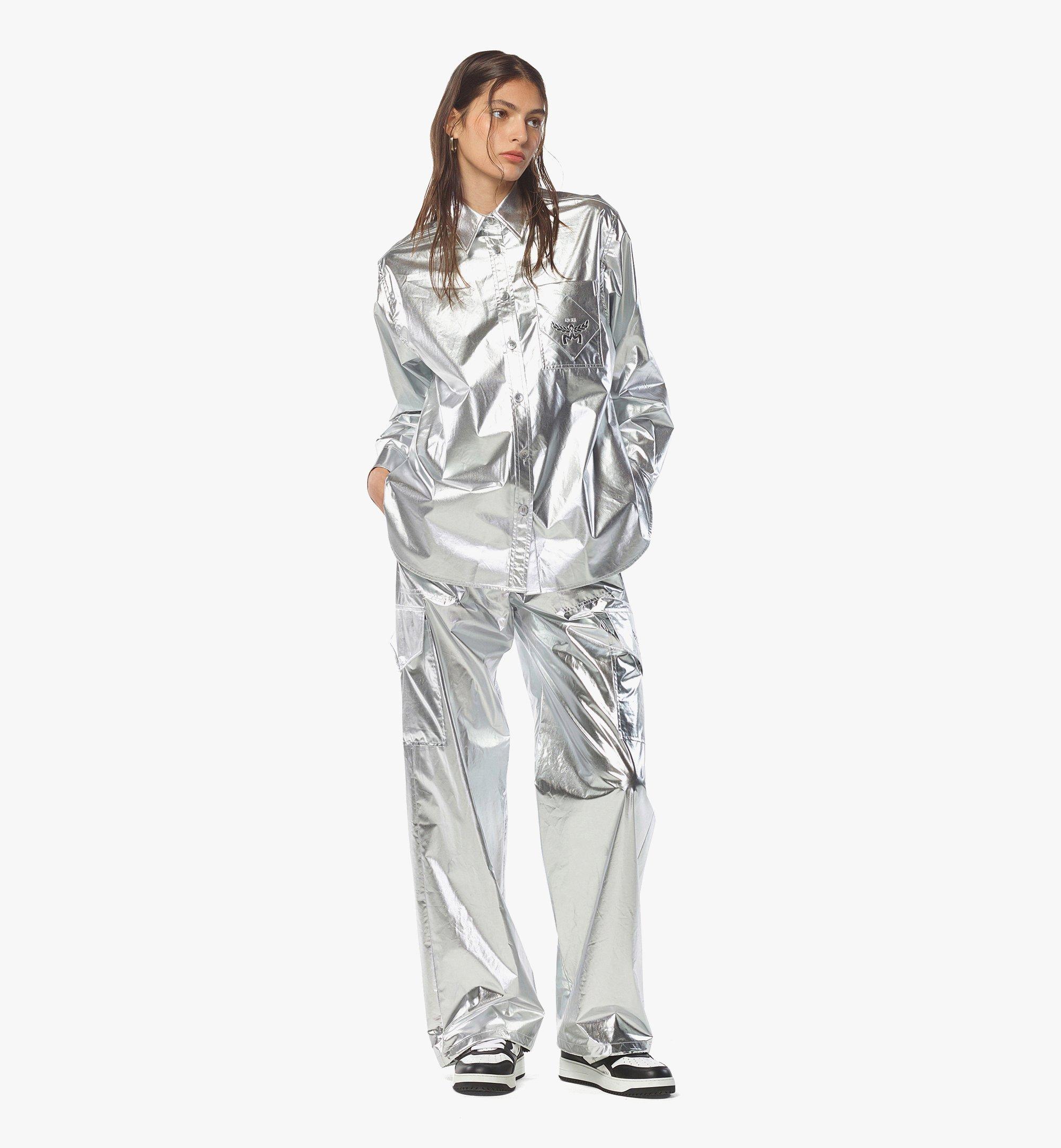 MCM Oversized Shirt in Metallic Polyester Silver MFHEAMM03SV038 Alternate View 2