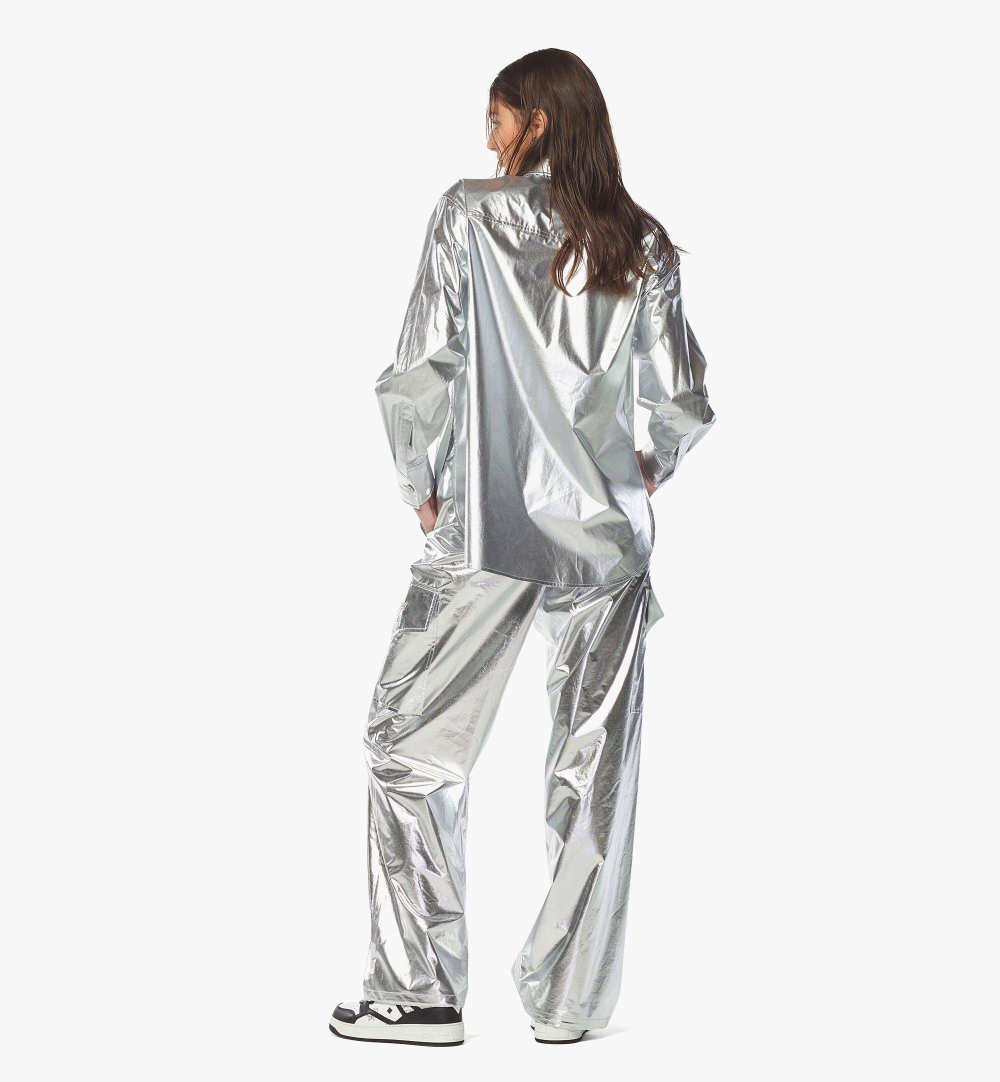 MCM Oversized Shirt in Metallic Polyester Silver MFHEAMM03SV038 Alternate View 3