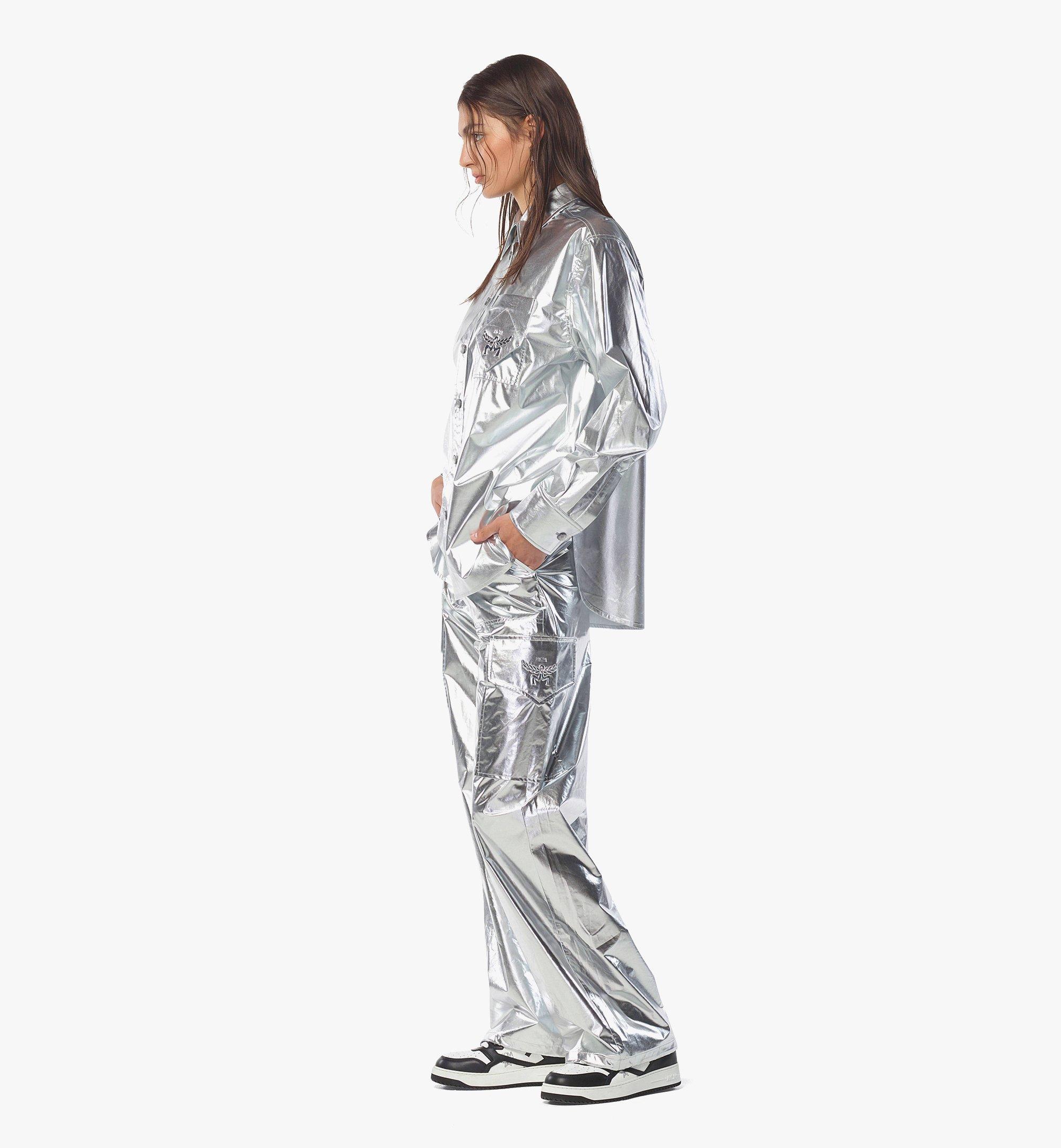 MCM Oversized Shirt in Metallic Polyester Silver MFHEAMM03SV040 Alternate View 2