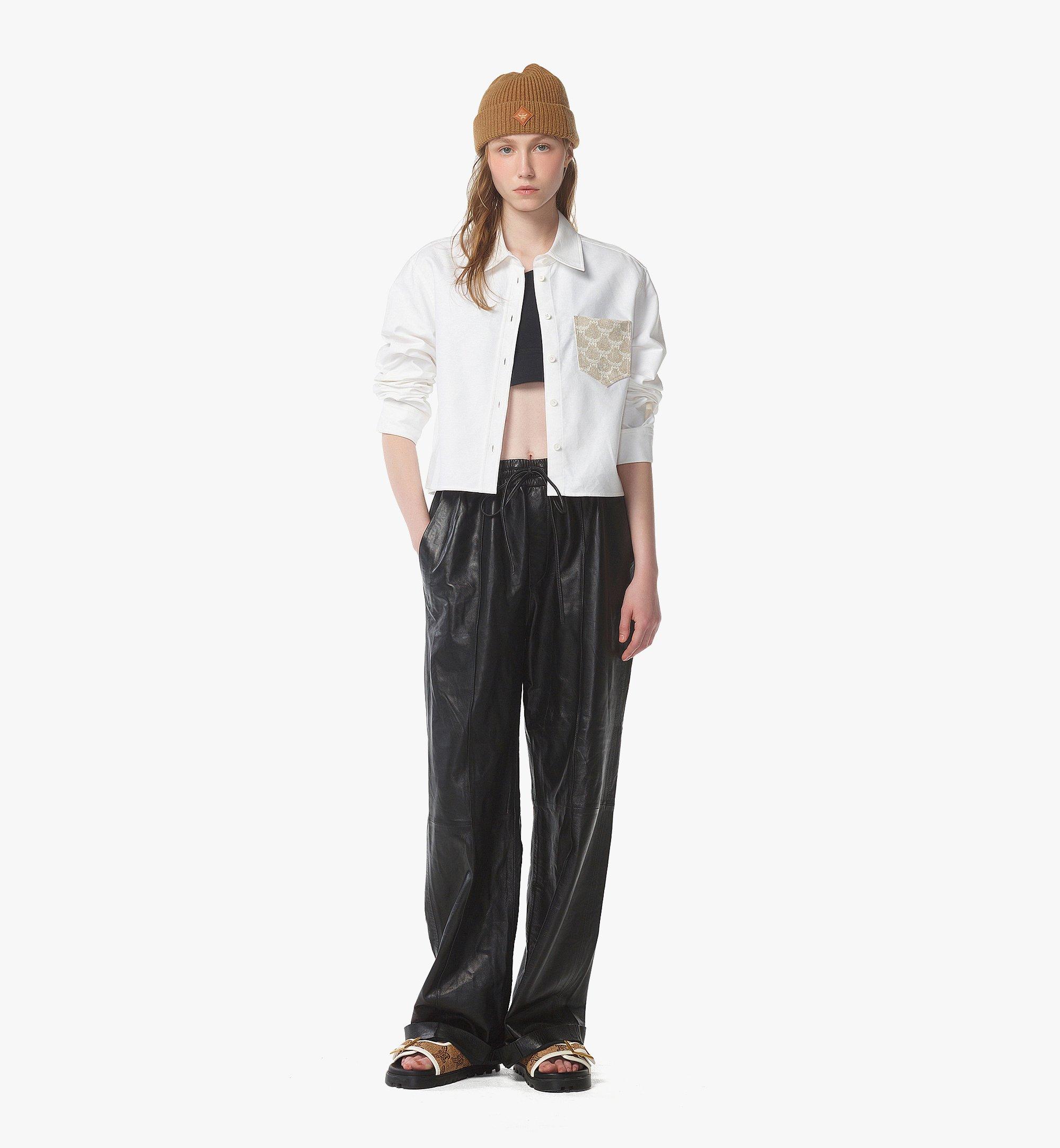 MCM Cropped Oxford Shirt with Jacquard Pocket White MFHFSMM01WT044 Plus de photos 2