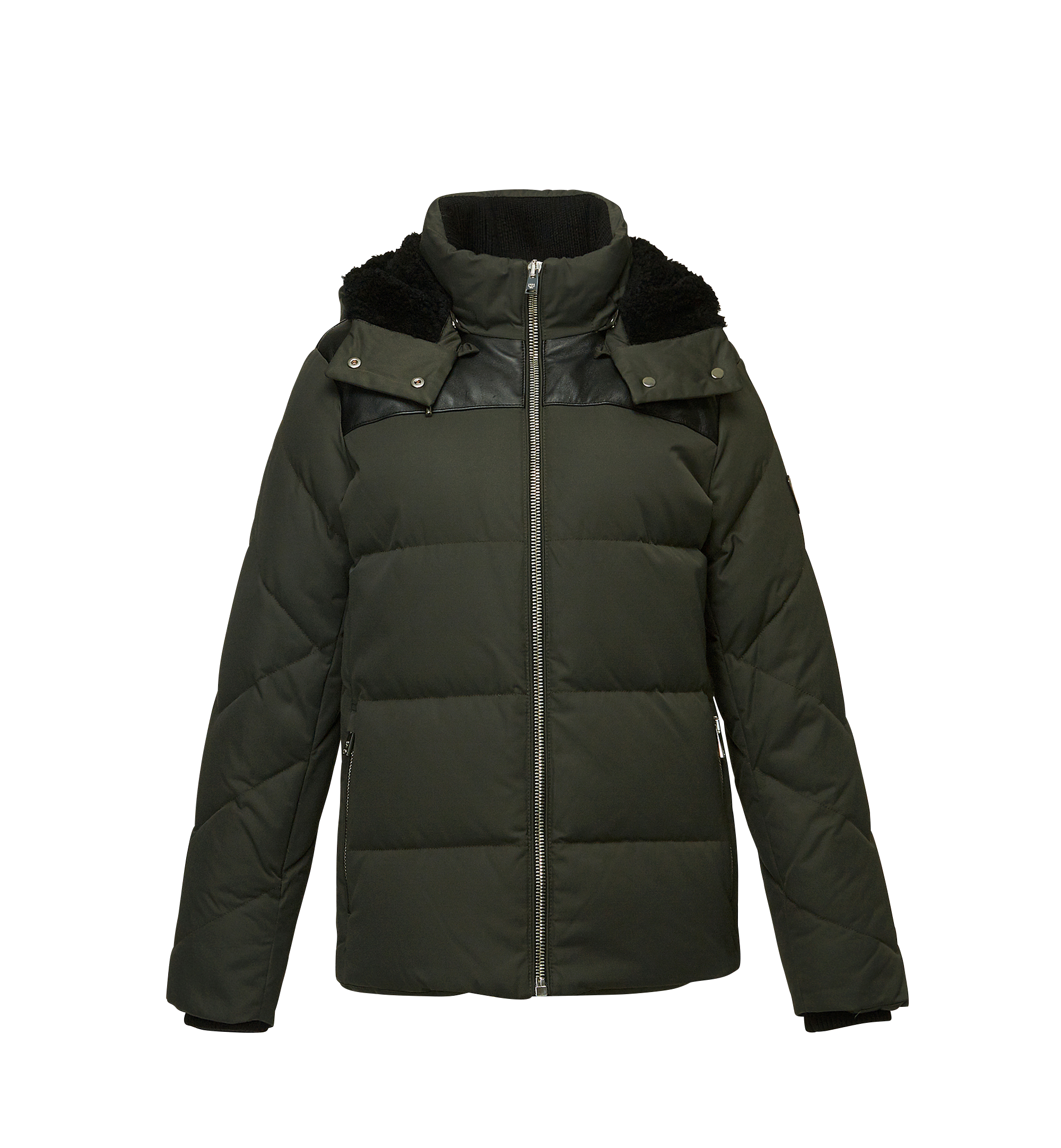MCM Unisex Hooded Puffer Jacket with Leather Detailing GREEN MFJ7AMM37GX00S Alternate View 1
