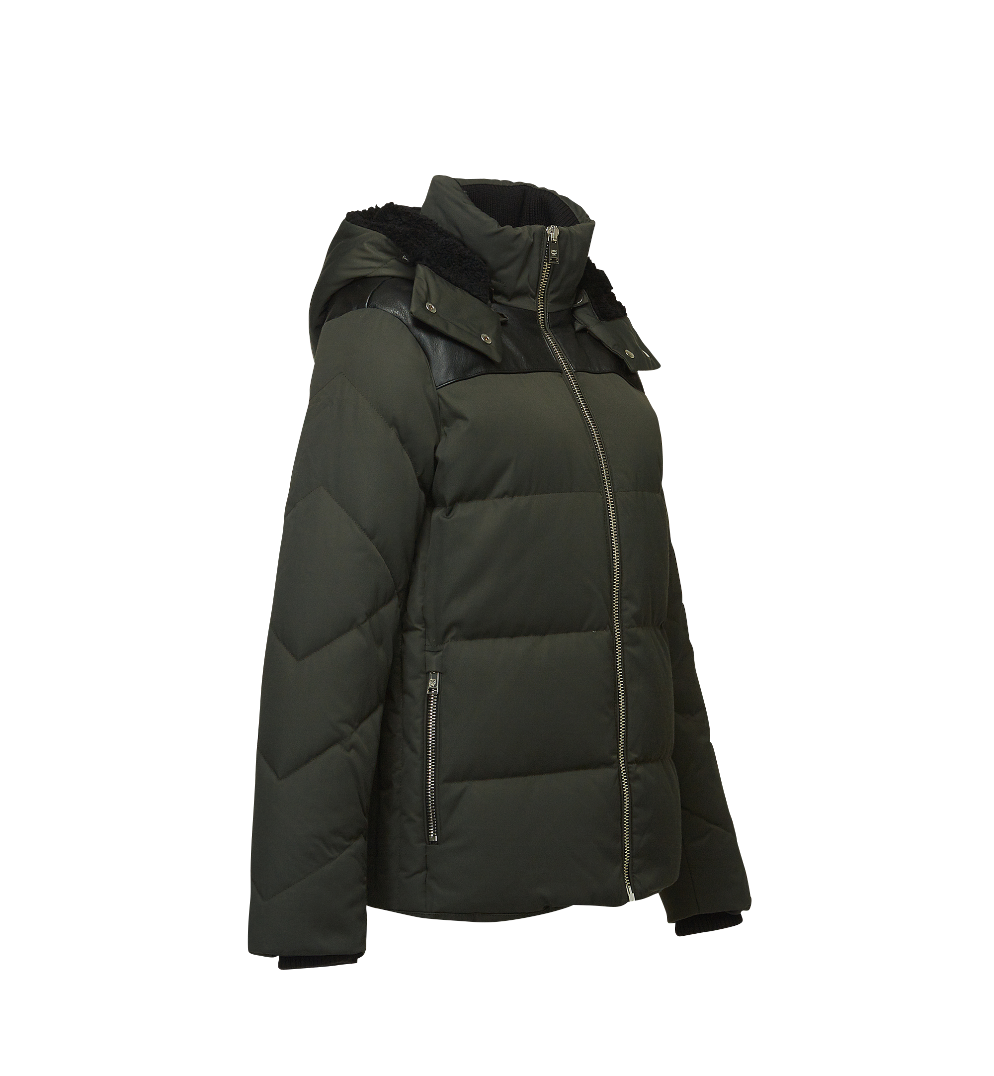 MCM Unisex Hooded Puffer Jacket with Leather Detailing GREEN MFJ7AMM37GX00S Alternate View 1