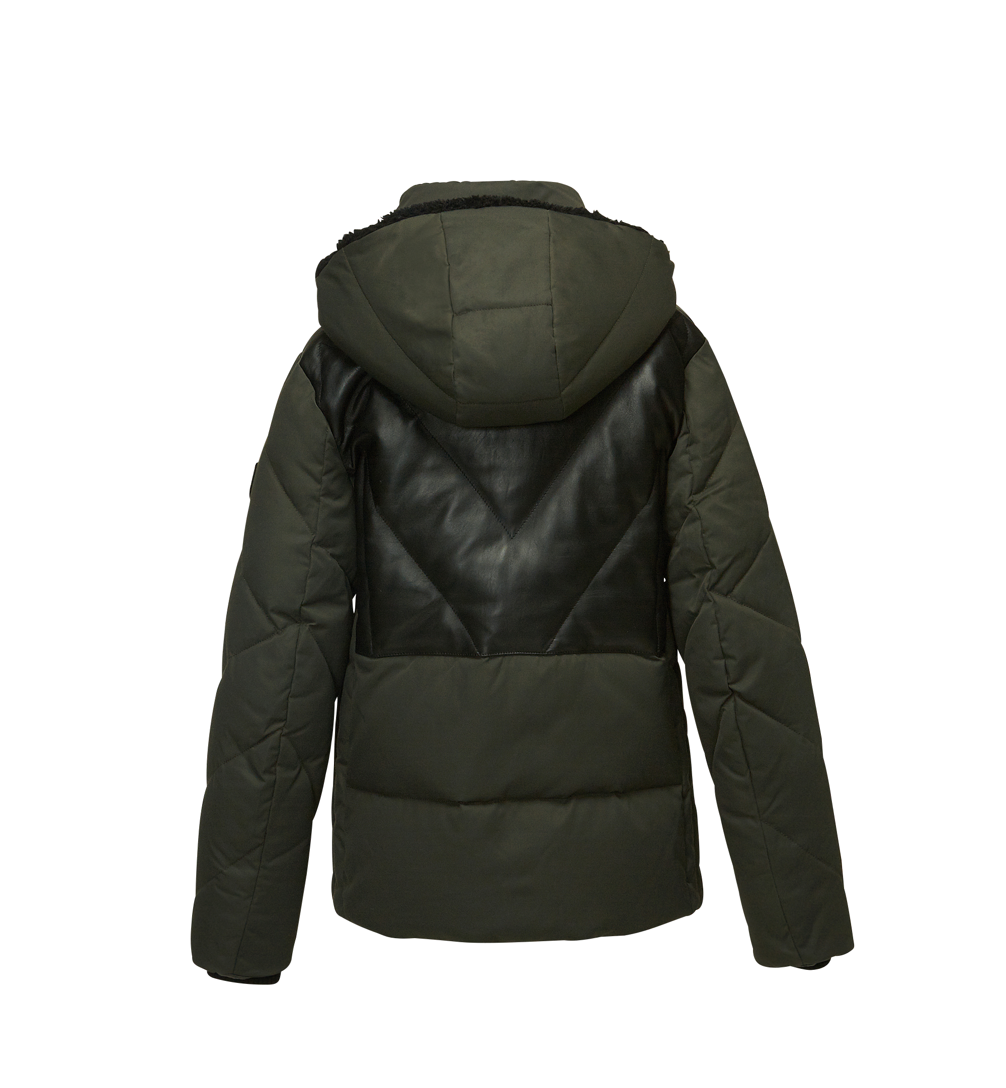 MCM Unisex Hooded Puffer Jacket with Leather Detailing GREEN MFJ7AMM37GX00S Alternate View 2