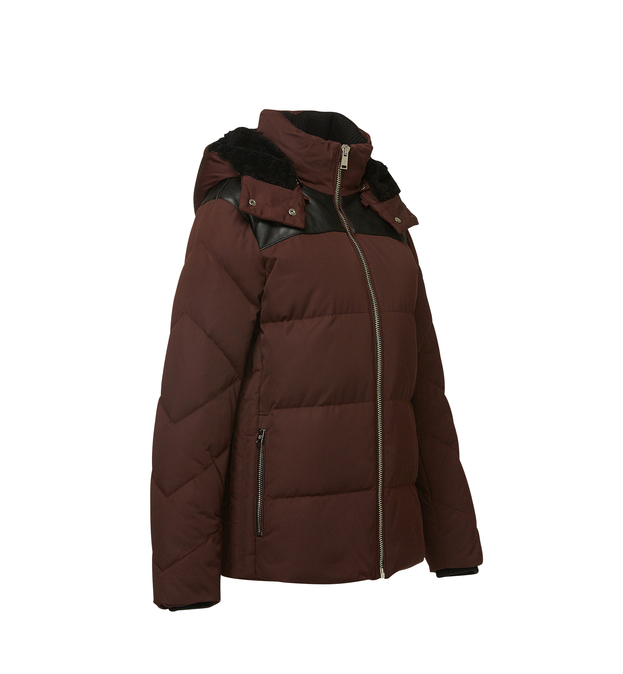 MCM Unisex Hooded Puffer Jacket with Leather Detailing BROWN MFJ7AMM37NK00S Alternate View 1