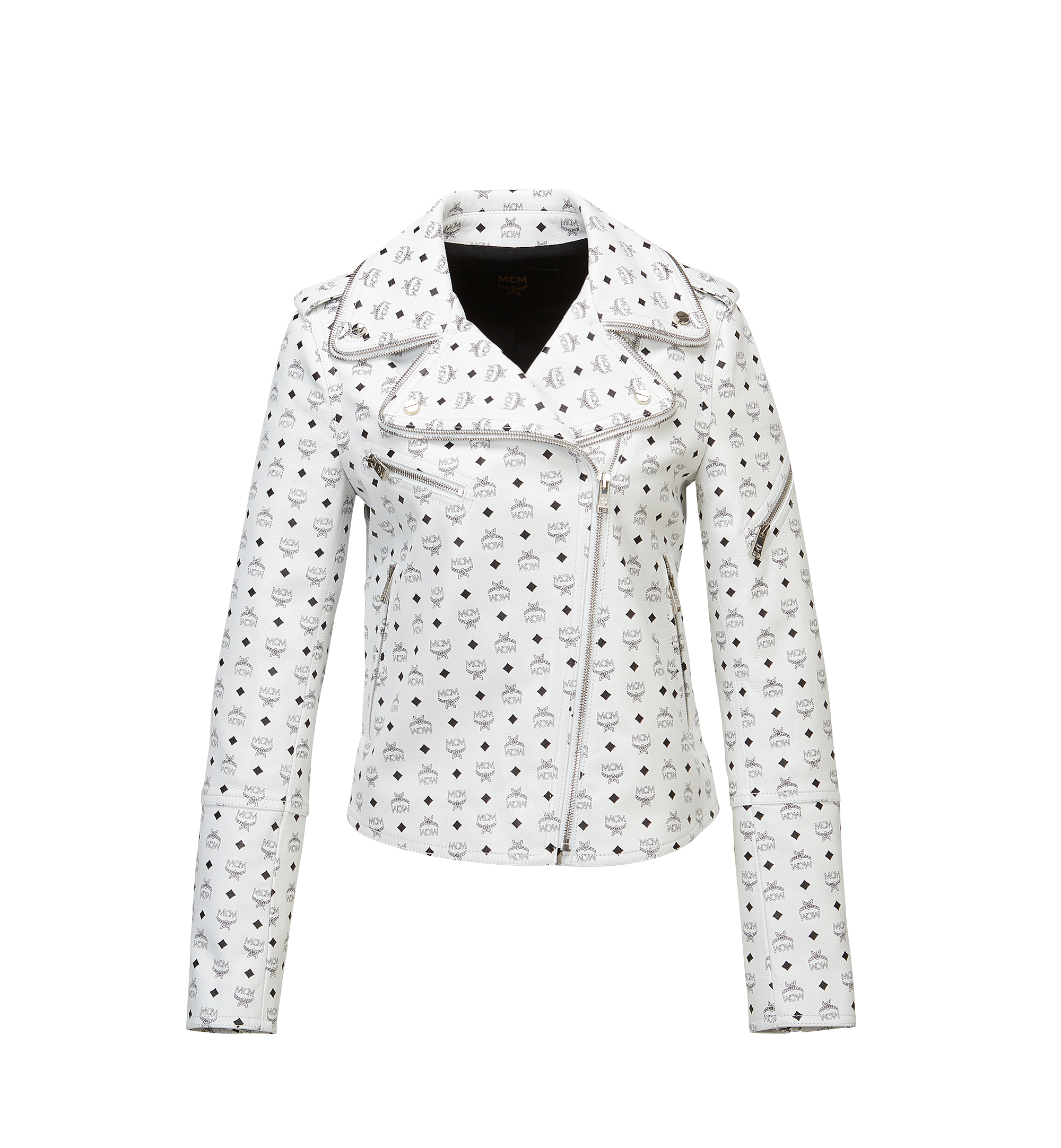MCM Damen-Bikerjacke aus Leder mit Visetos-Aufdruck BEIGE MFJ8SMM63WI00L Noch mehr sehen 1
