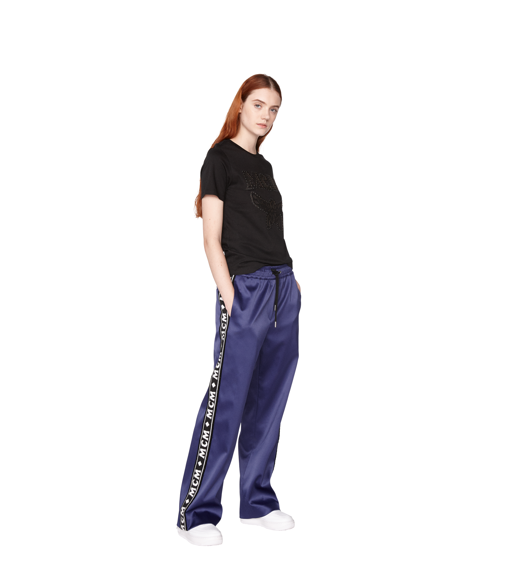 Large Women's Logo Tape Satin Track Pant Blue | MCM ®CA