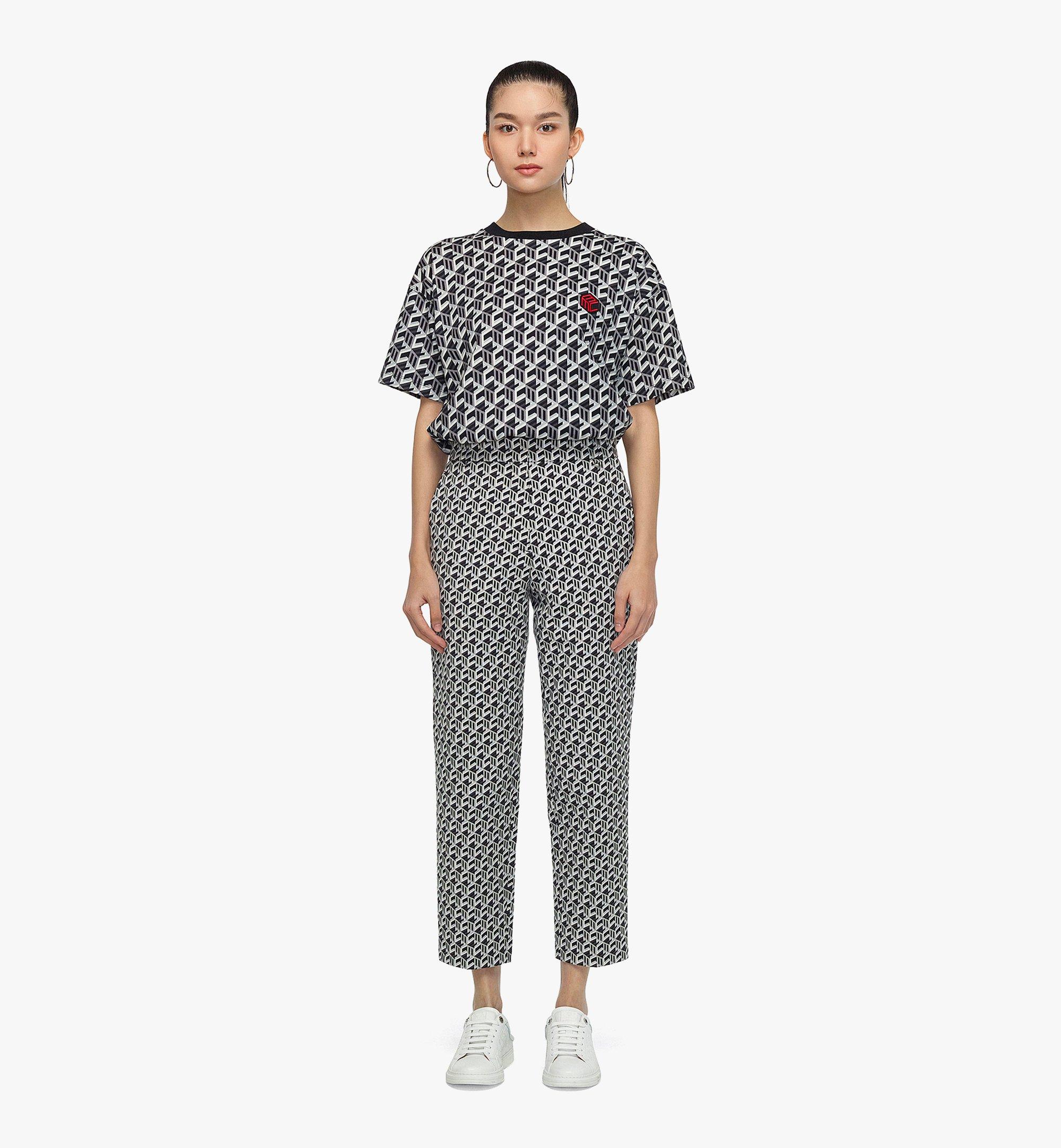 Medium Women's Cubic Monogram Jacquard Wool Pants Black