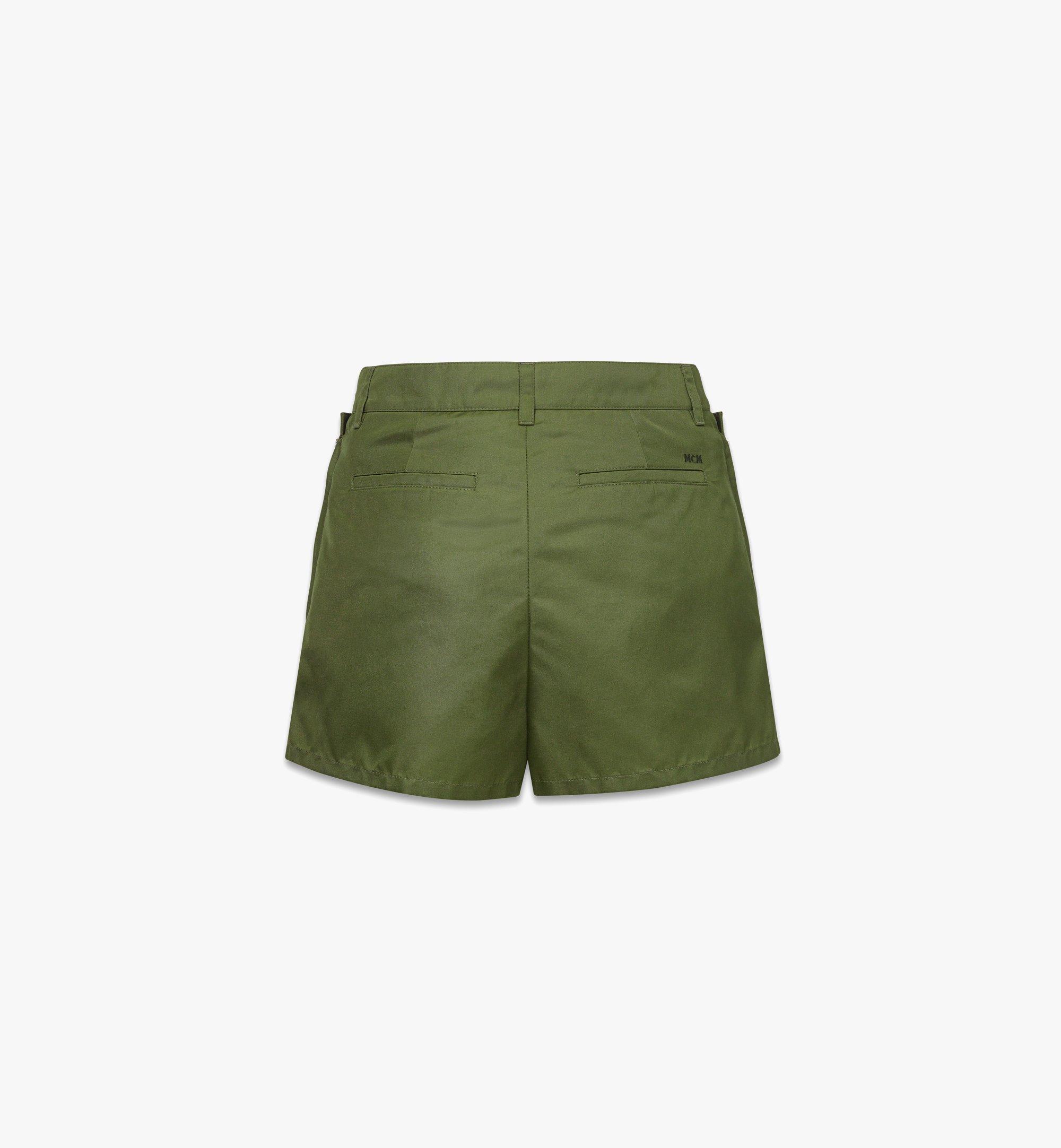MCM Skirt-Layered Shorts in ECONYL® and Monogram Print Leather Green MFPFAMM05K800S Alternate View 1