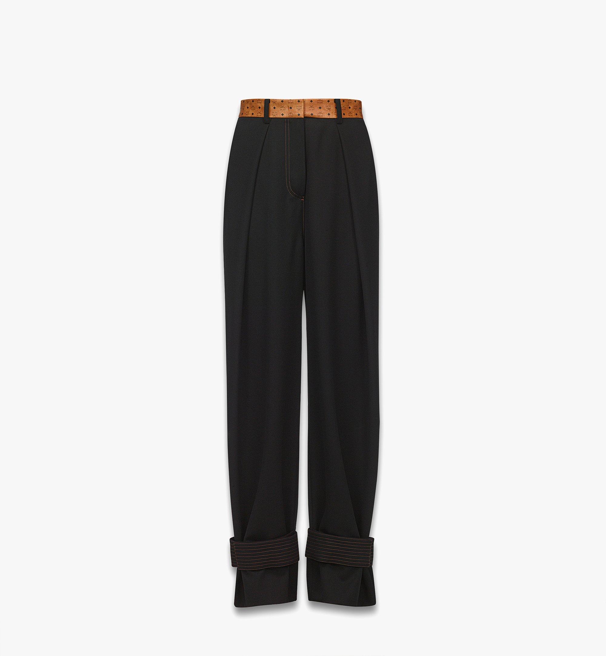 Hose aus Woll-Twill und Leder mit Monogramm-Print