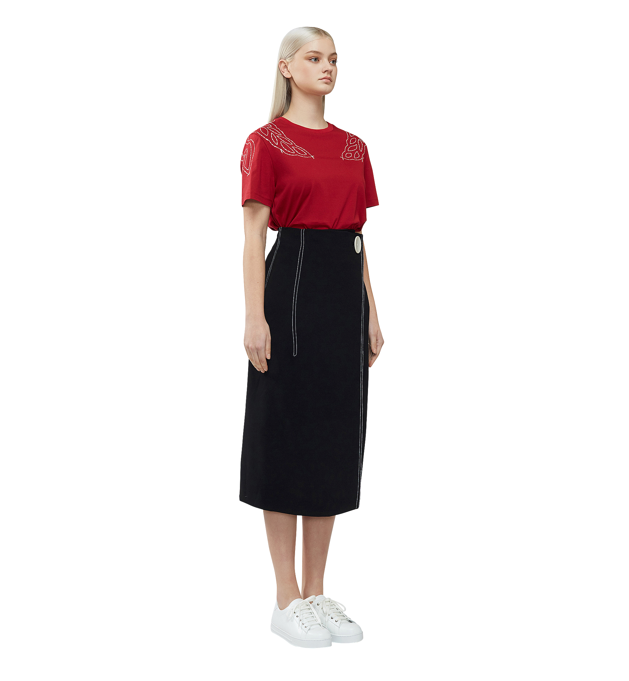 MCM Damen T-Shirt mit Lorbeer-Stickerei Red MFT8SMM22RU00L Noch mehr sehen 4
