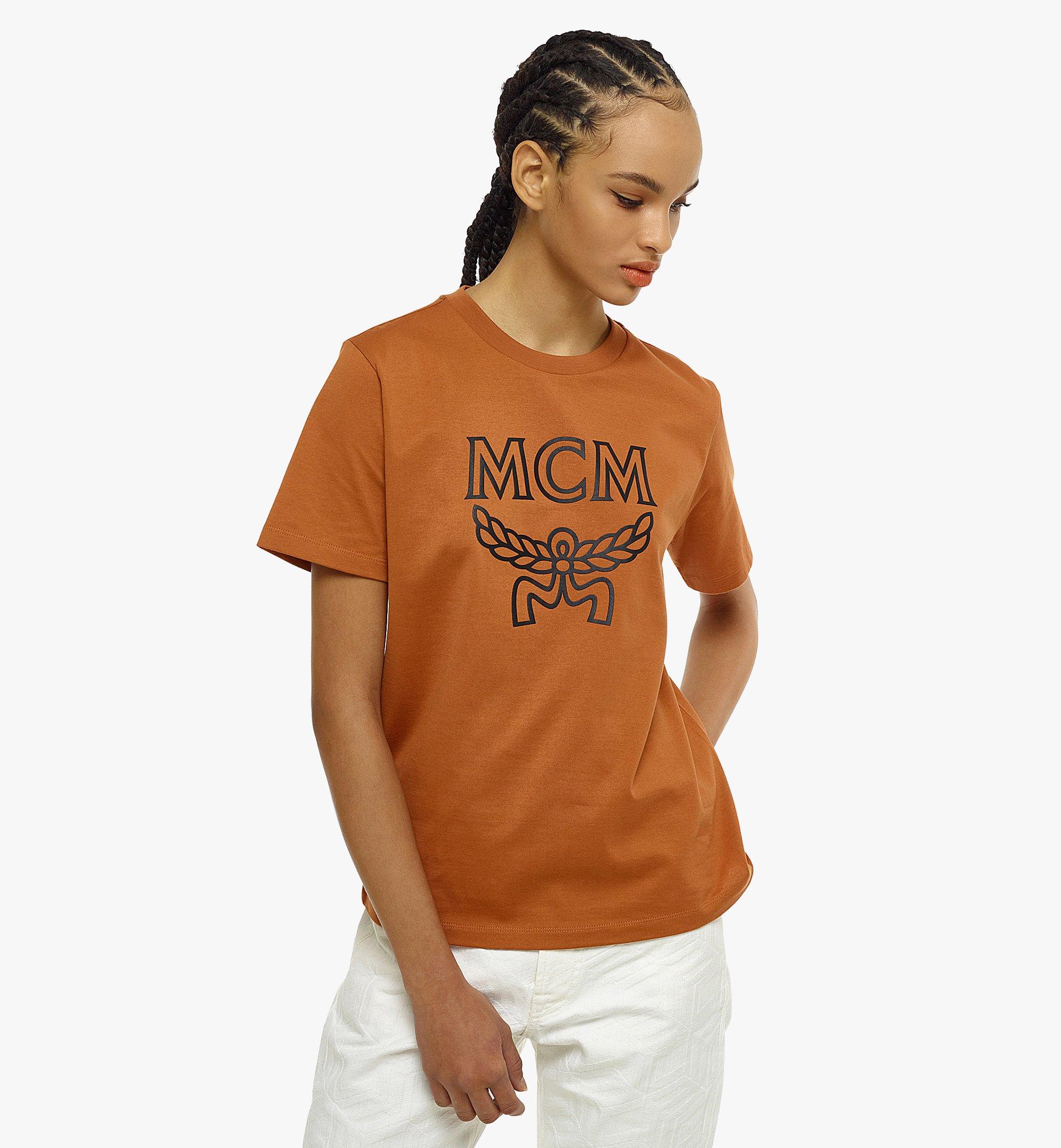MCM Women’s Classic Logo T-Shirt in Organic Cotton Brown MFTBSMM11N400L Alternate View 3