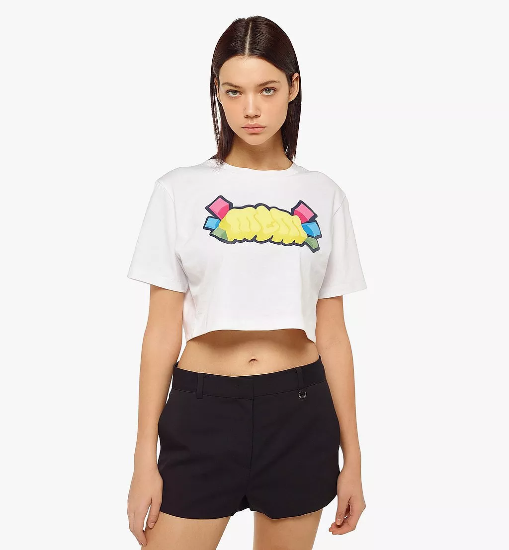 mcmworldwide.com | Cropped-T-Shirt MCM Sommer aus Bio-Baumwolle mit Cubic-Logo für Damen