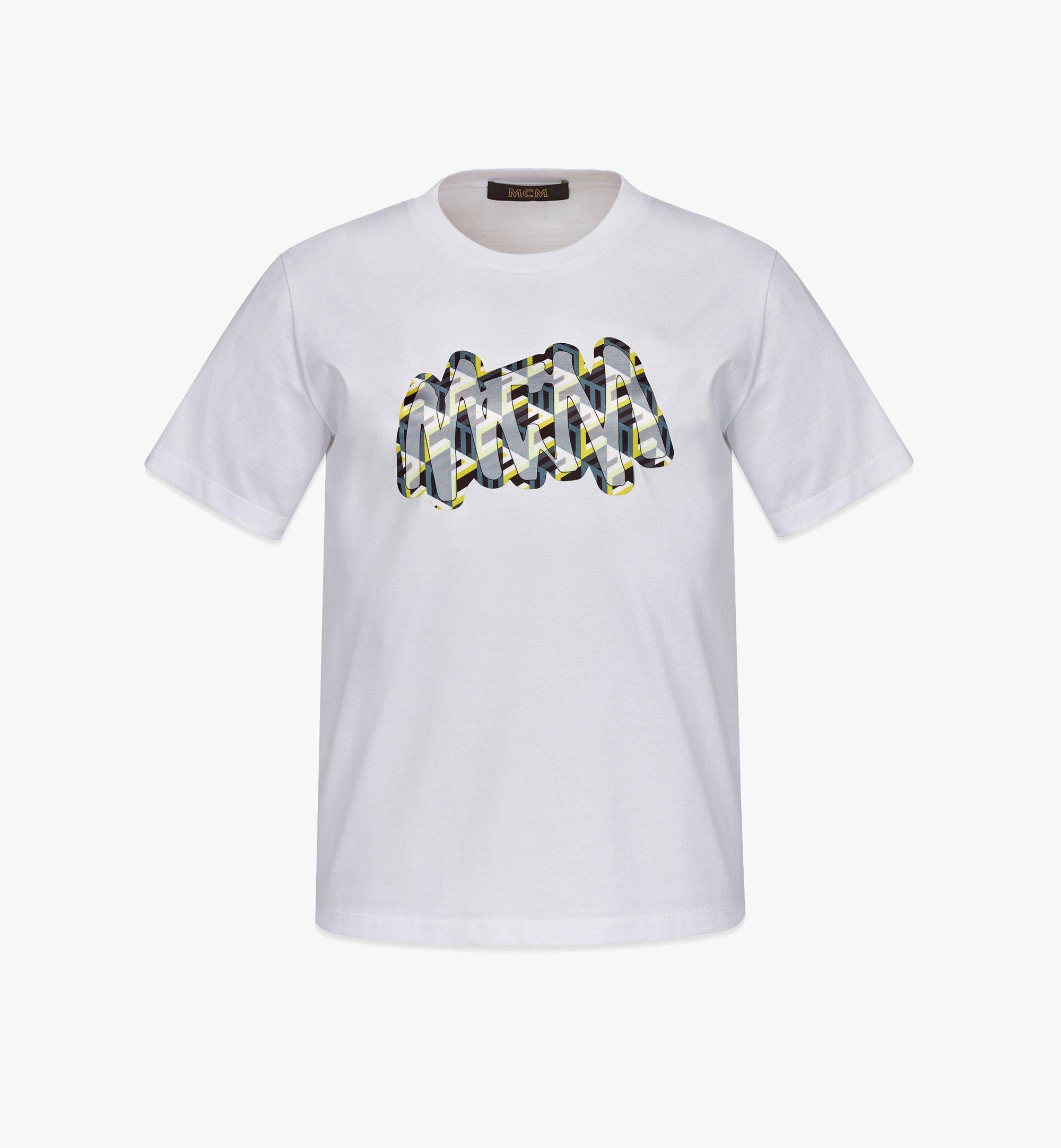 MCM Women’s MCM Sommer Cubic Logo Print T-Shirt in Organic Cotton White MFTCAMM03WO00L Alternate View 1