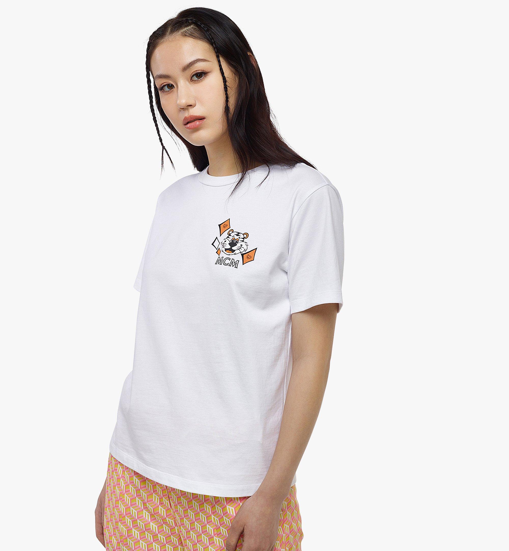 MCM Women’s New Year Tiger Print T-Shirt in Organic Cotton White MFTCSXL01WT00L Alternate View 2