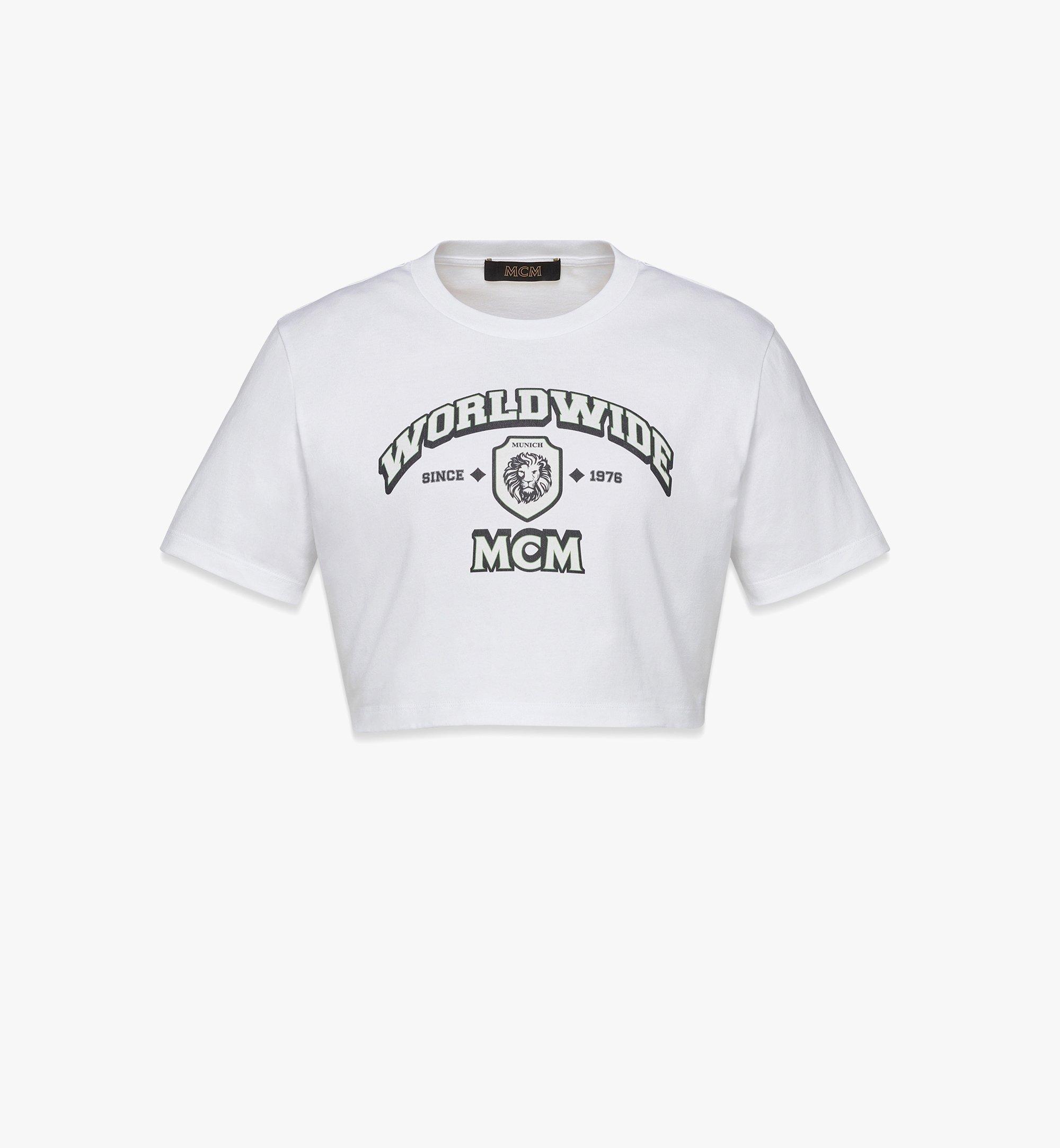 Large MCM Worldwide Print Cropped T-Shirt in Organic Cotton White | MCM ®US