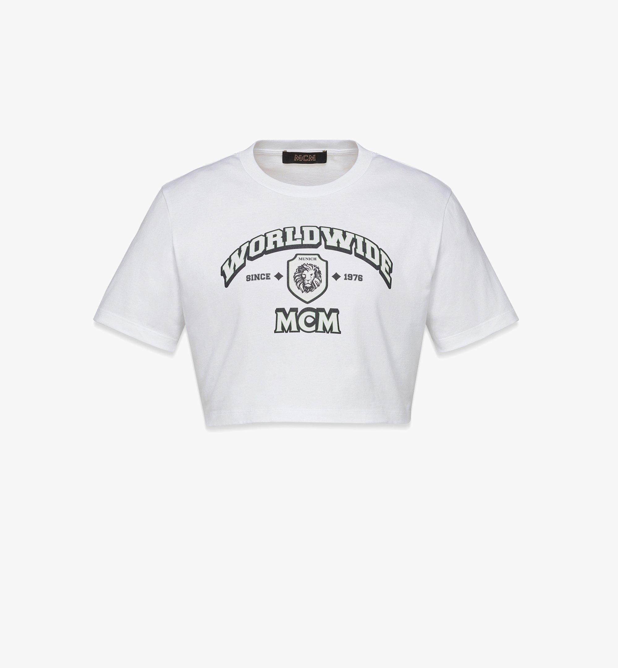 MCM MCM Worldwide Print Cropped T-Shirt in Organic Cotton White MFTDAMM09WT00M Alternate View 1