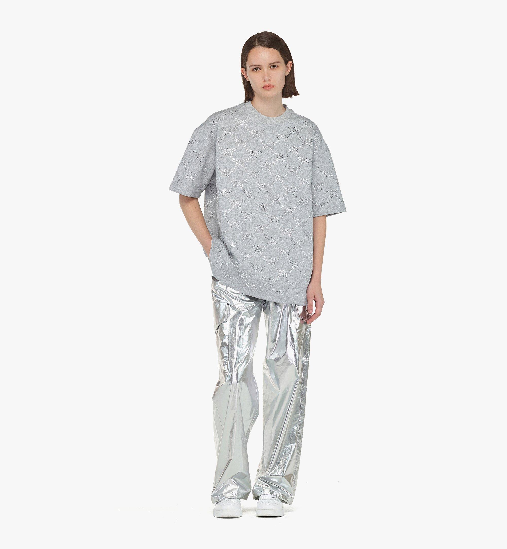 MCM T-shirt monogrammé à cristaux en point de Rome Grey MFTEAMM04ET00S Plus de photos 2