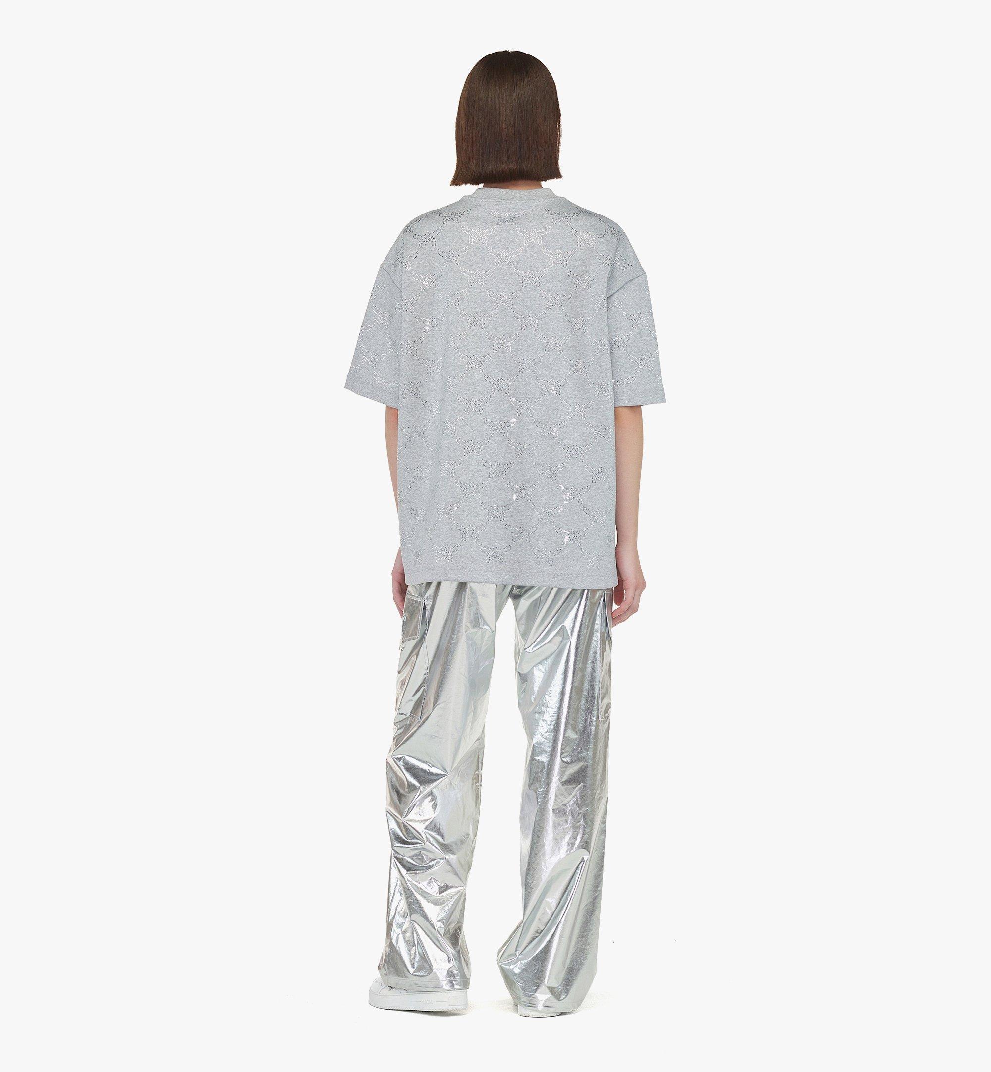 MCM T-shirt monogrammé à cristaux en point de Rome Grey MFTEAMM04ET00S Plus de photos 3