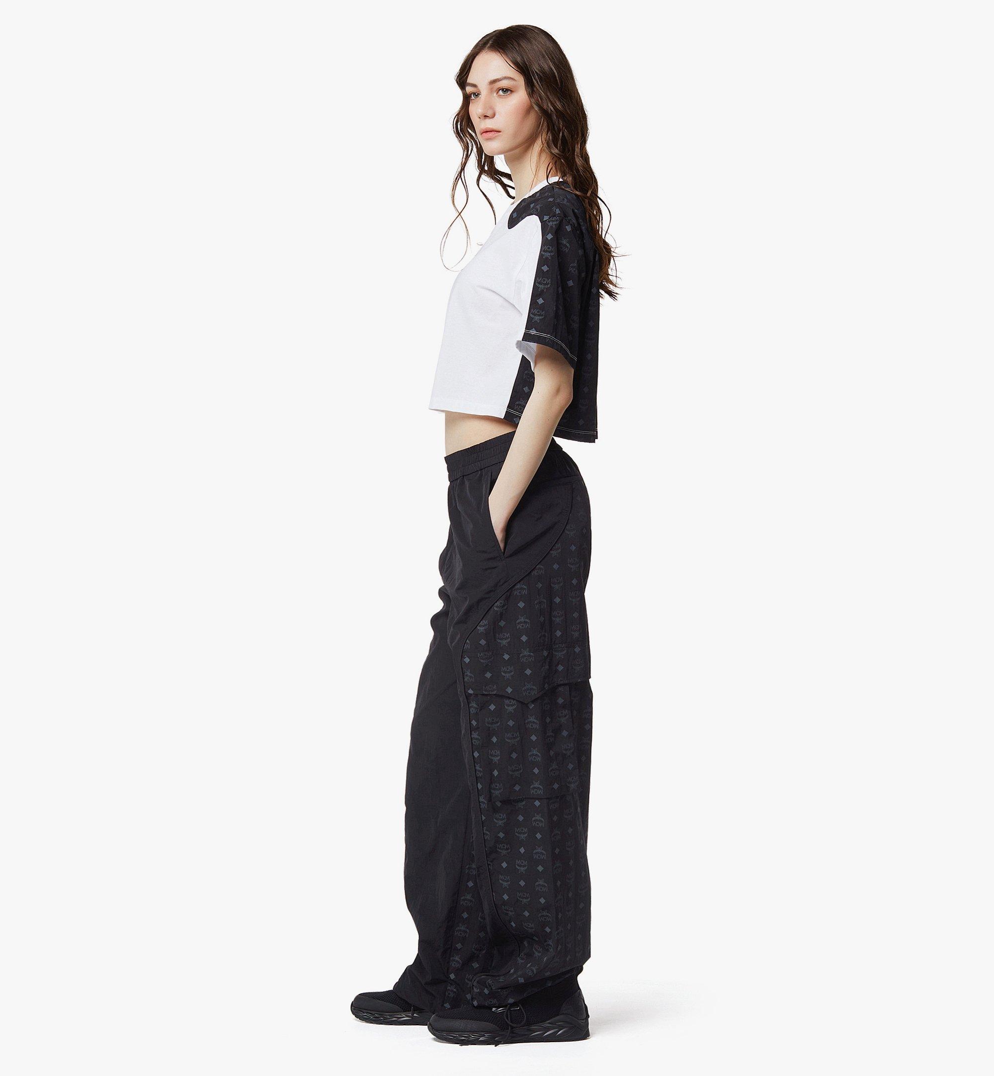 MCM Laurel Cropped T-Shirt in Organic Cotton and Monogram ECONYL® Black MFTFAMM03BW00M Alternate View 2