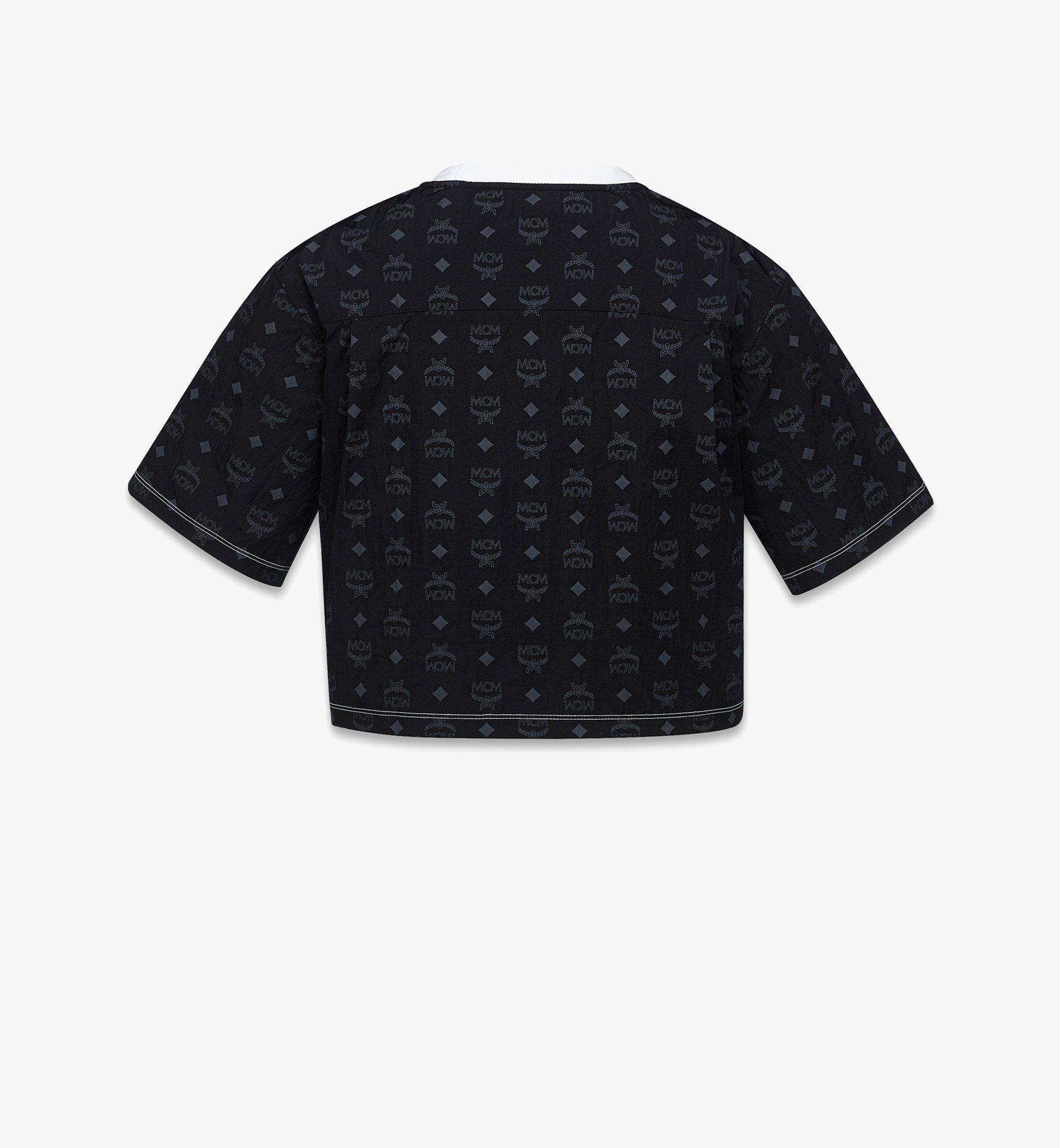 MCM Laurel Cropped T-Shirt in Organic Cotton and Monogram ECONYL® Black MFTFAMM03BW0XS Alternate View 1