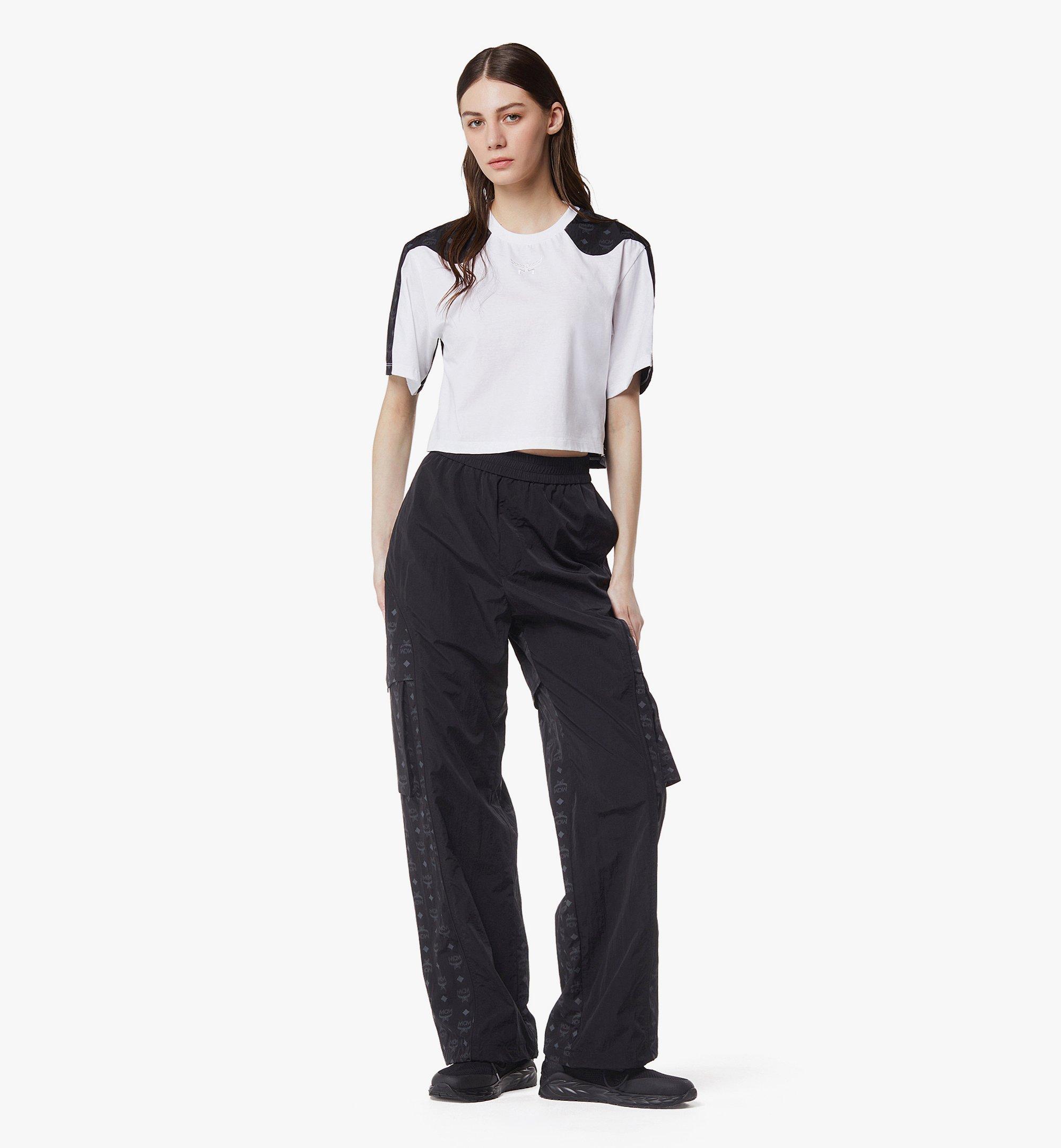 MCM Laurel Cropped T-Shirt in Organic Cotton and Monogram ECONYL® Black MFTFAMM03BW0XS Alternate View 2