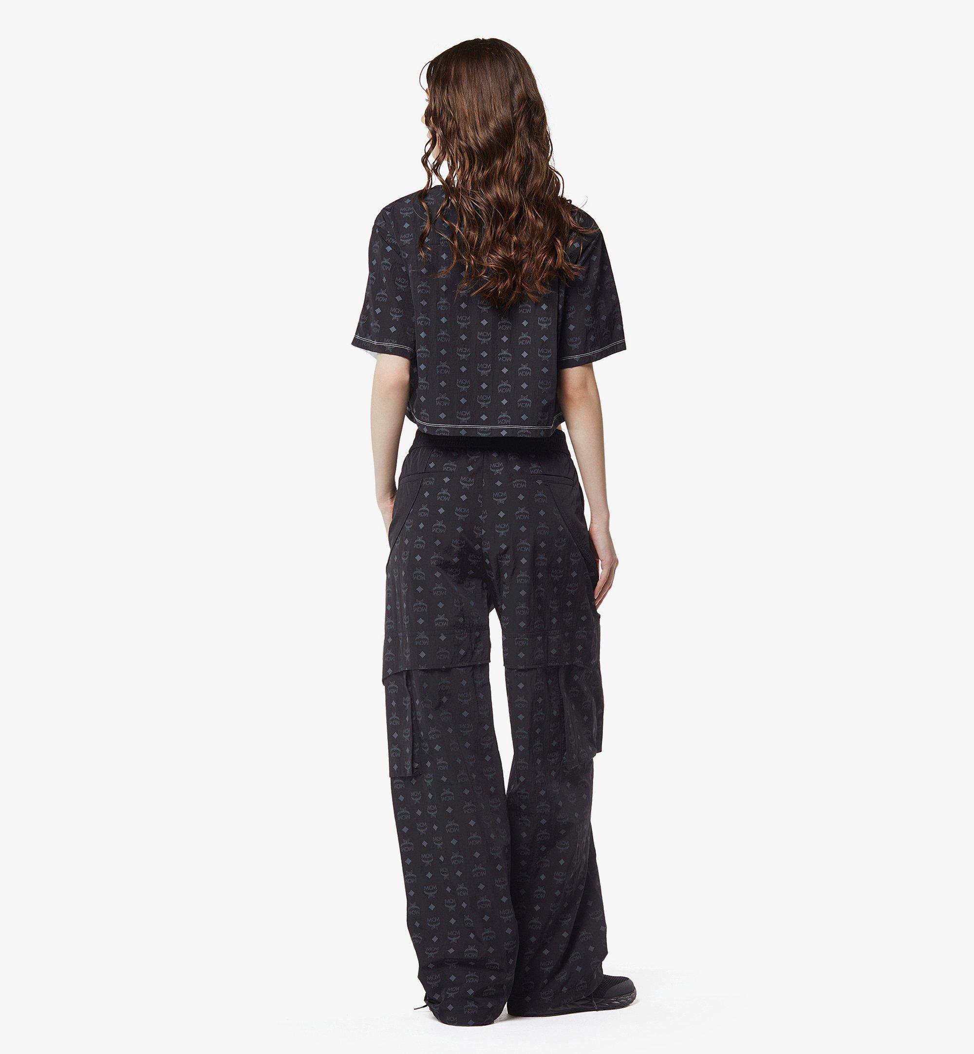 MCM Laurel Cropped T-Shirt in Organic Cotton and Monogram ECONYL® Black MFTFAMM03BW0XS Alternate View 3