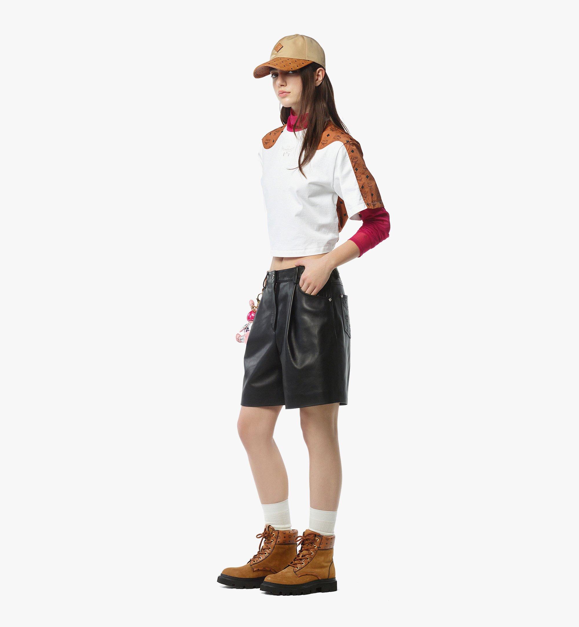 MCM Laurel Cropped T-Shirt in Organic Cotton and Monogram ECONYL® White MFTFAMM03WT00M Alternate View 2