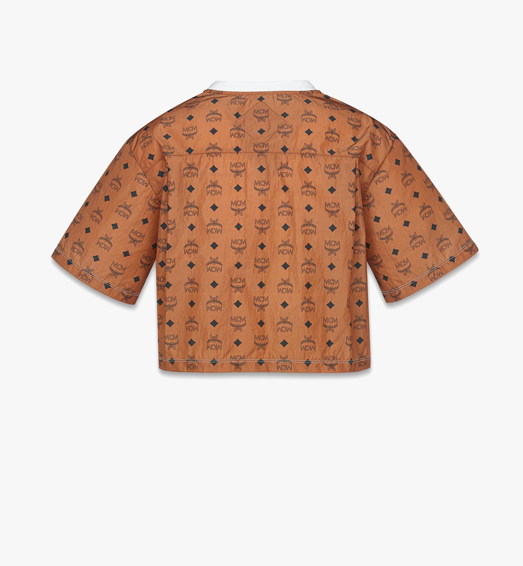 MCM Laurel Cropped T-Shirt in Organic Cotton and Monogram ECONYL® White MFTFAMM03WT00S Alternate View 1