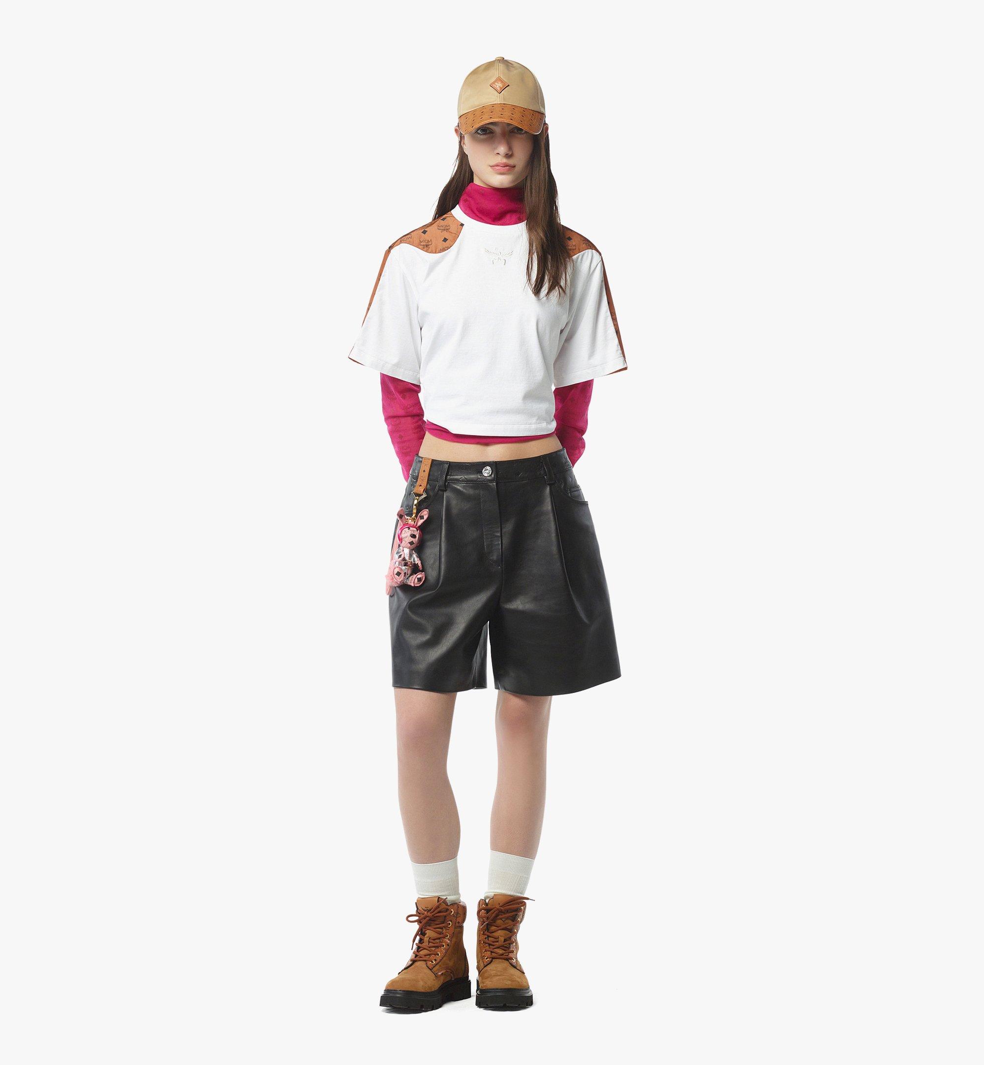 MCM Laurel Cropped T-Shirt in Organic Cotton and Monogram ECONYL® White MFTFAMM03WT00S Alternate View 2