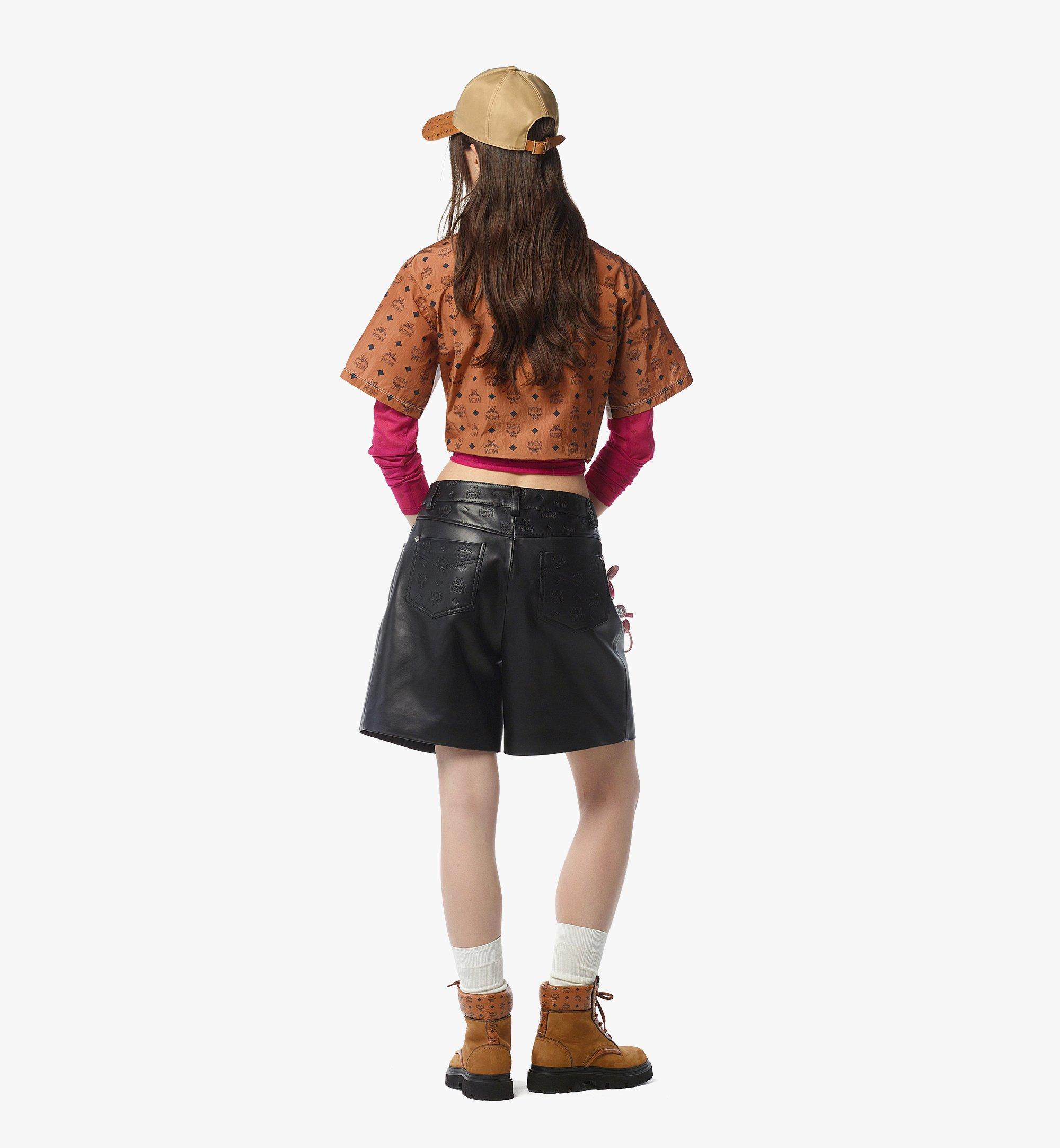 MCM Laurel Cropped T-Shirt in Organic Cotton and Monogram ECONYL® White MFTFAMM03WT00S Alternate View 3