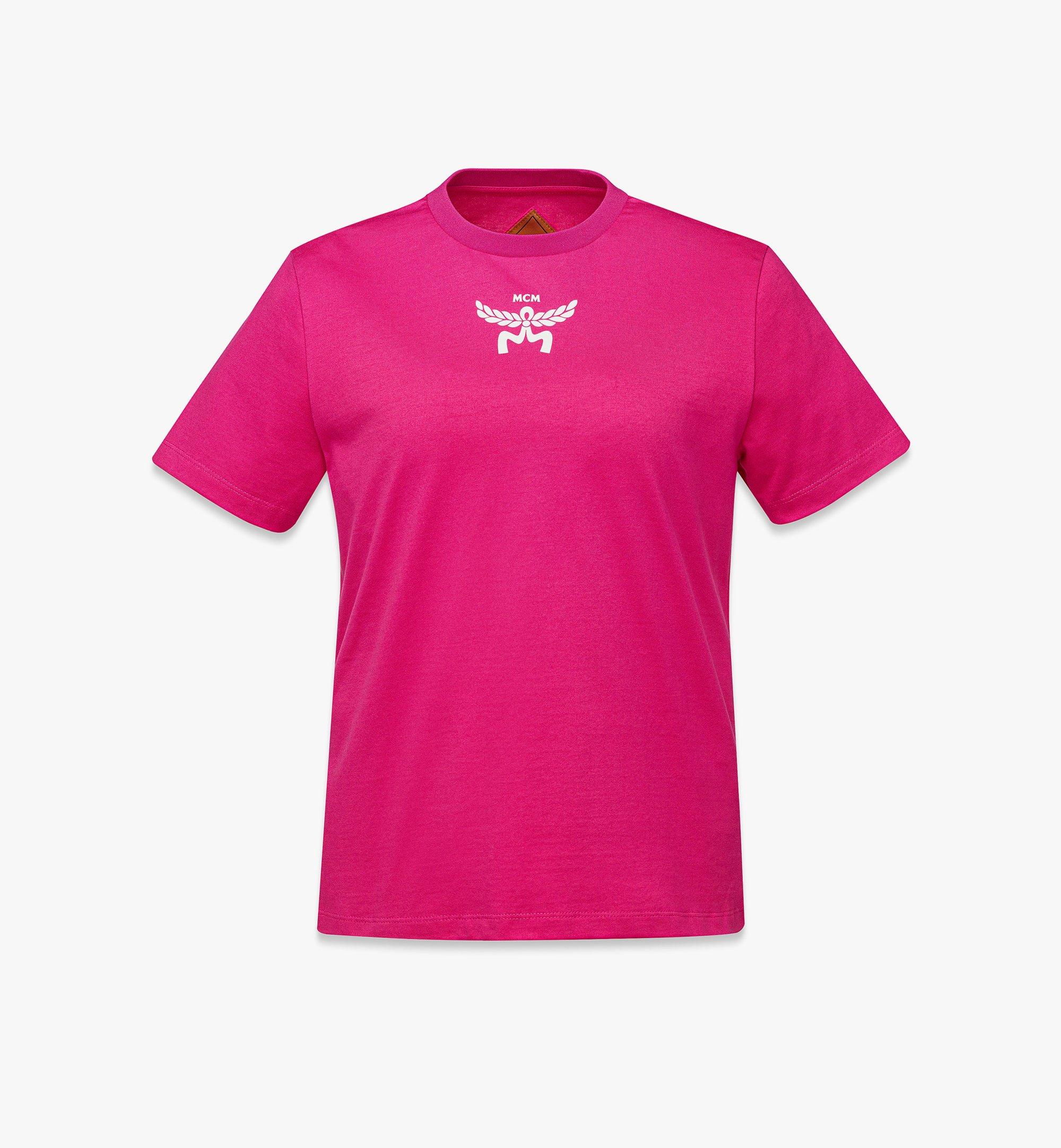 MCM Logo Print T-Shirt in Organic Cotton Pink MFTFSBC01Q10XL Alternate View 1