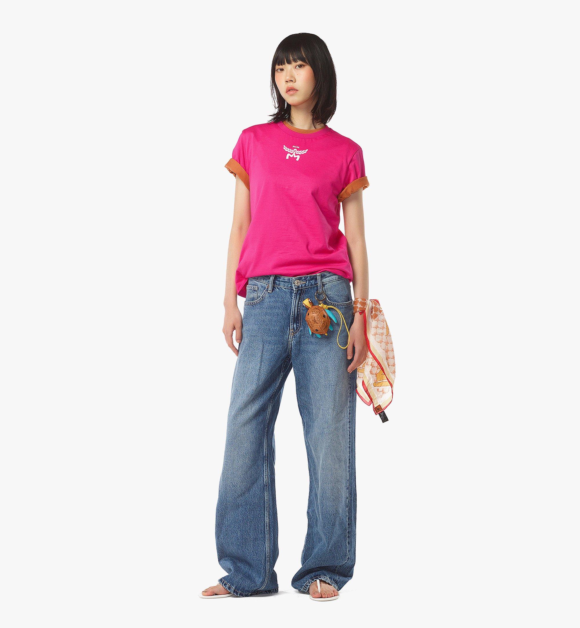 MCM Logo Print T-Shirt in Organic Cotton Pink MFTFSBC01Q10XL Alternate View 2