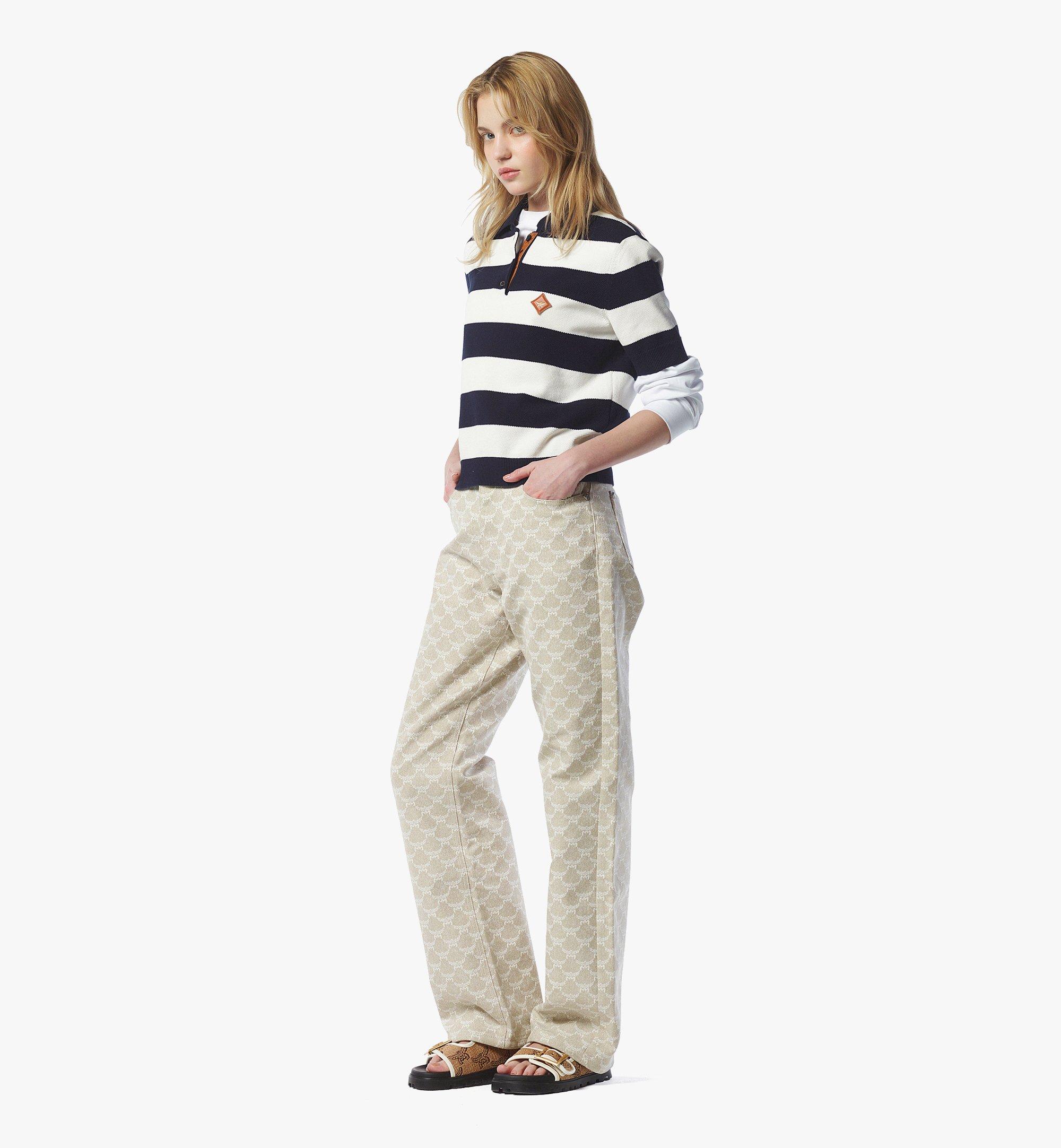 MCM Stripe Knit Cropped Polo Blue MFTFSMM03VC00S Alternate View 2