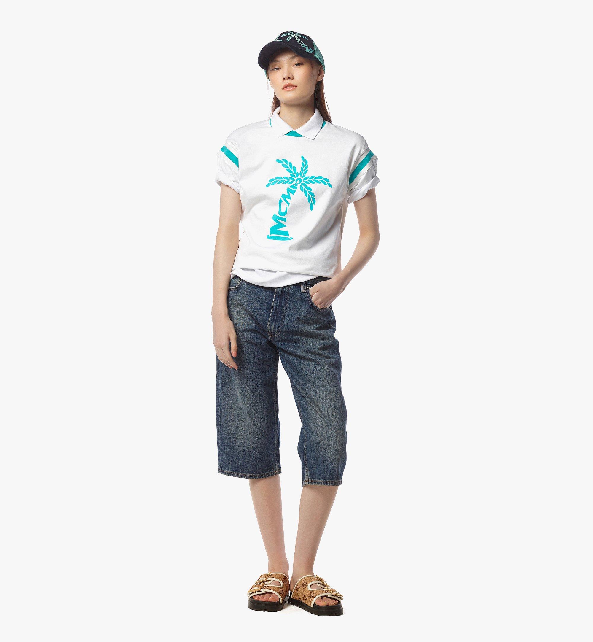 MCM Palm Logo T-Shirt in Organic Cotton Blue MFTFSMM121B00L Alternate View 2