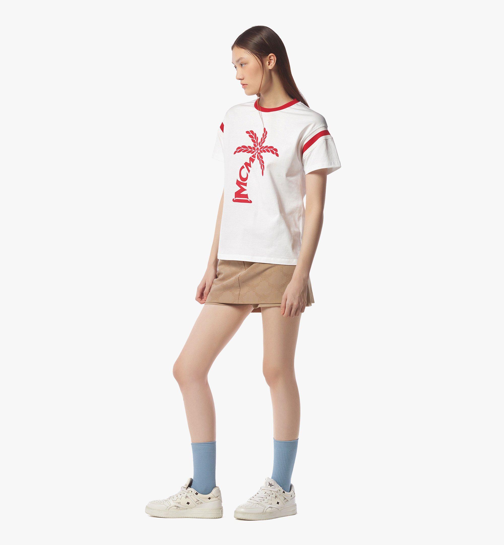 MCM Palm Logo T-Shirt in Organic Cotton Red MFTFSMM12XC00M Alternate View 2