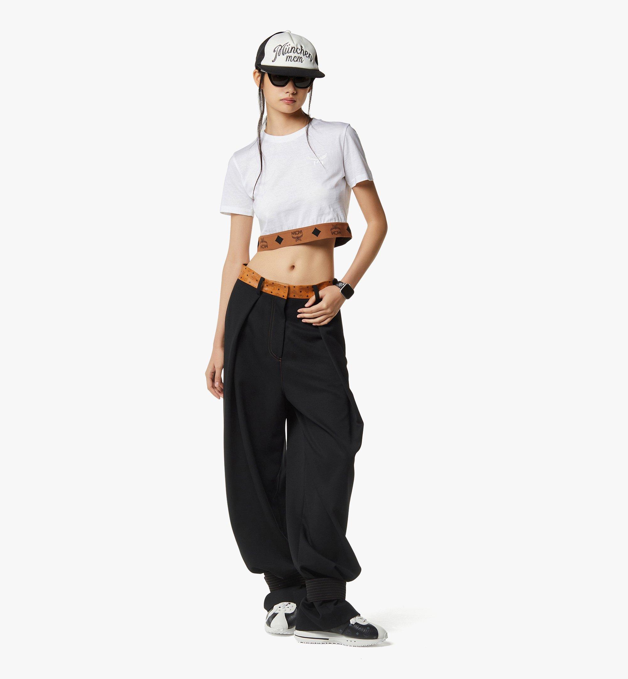 MCM Monogram Cropped T-Shirt in Organic Cotton White MFTGSMM05WT0XL Alternate View 2