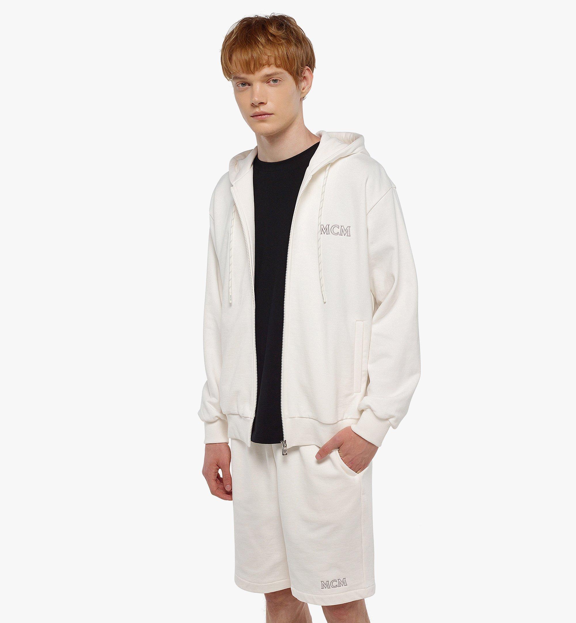 MCM MCM Essentials メンズ ロゴ ジップフーディー - オーガニックコットン White MHADSBC01WG00M ほかの角度から見る 3
