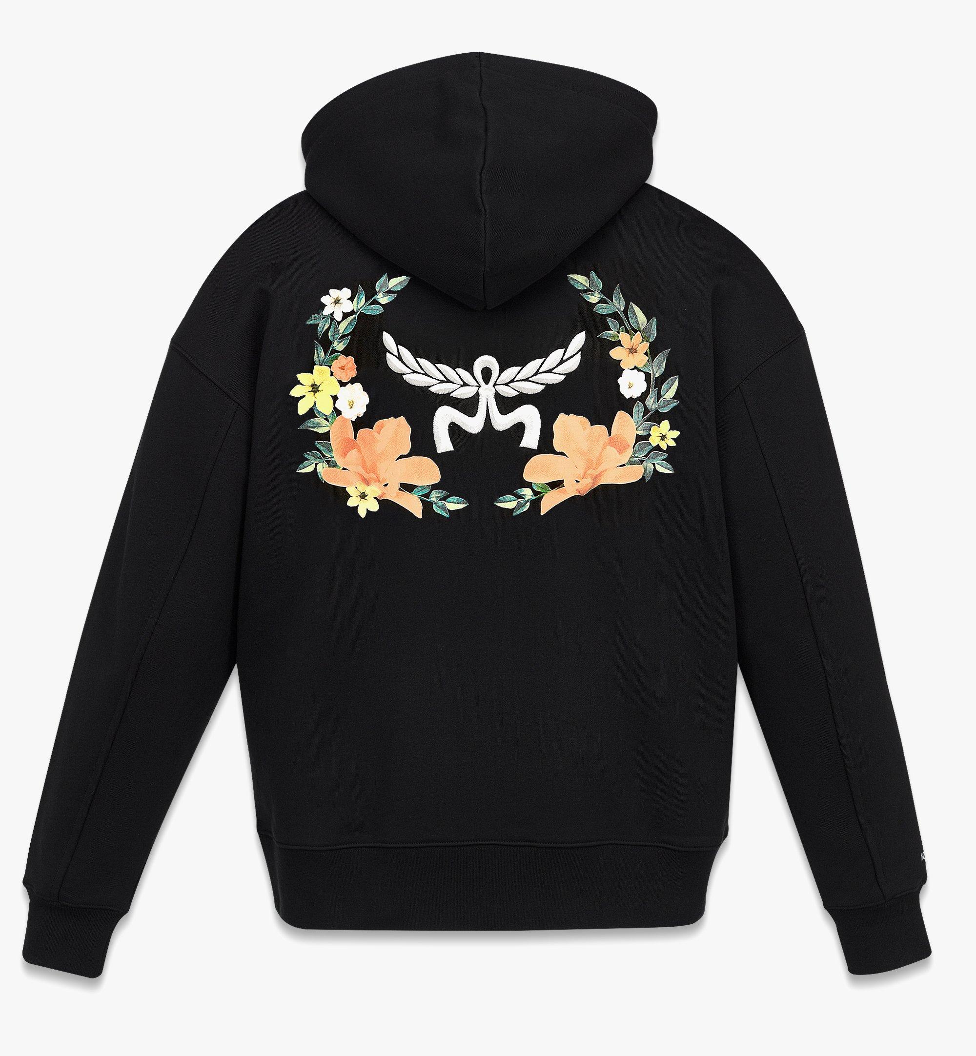 Large Floral Logo Hoodie in Organic Cotton Black MCM US