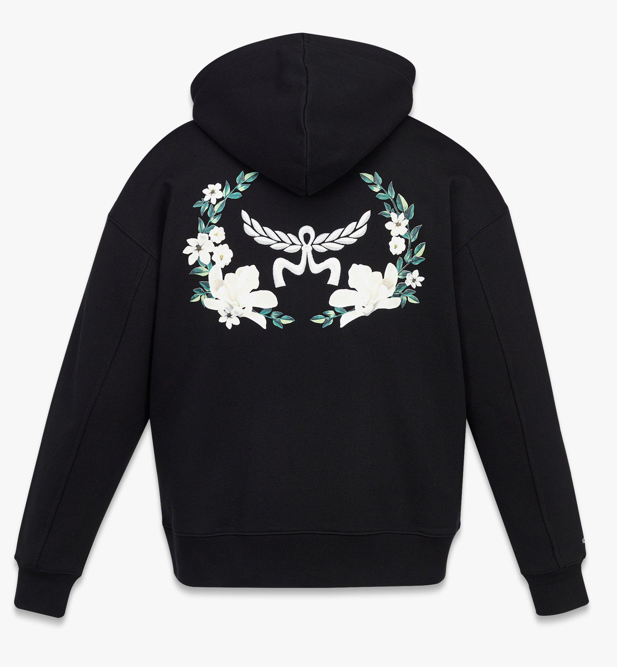 Medium Floral Logo Hoodie in Organic Cotton Black MCM CA