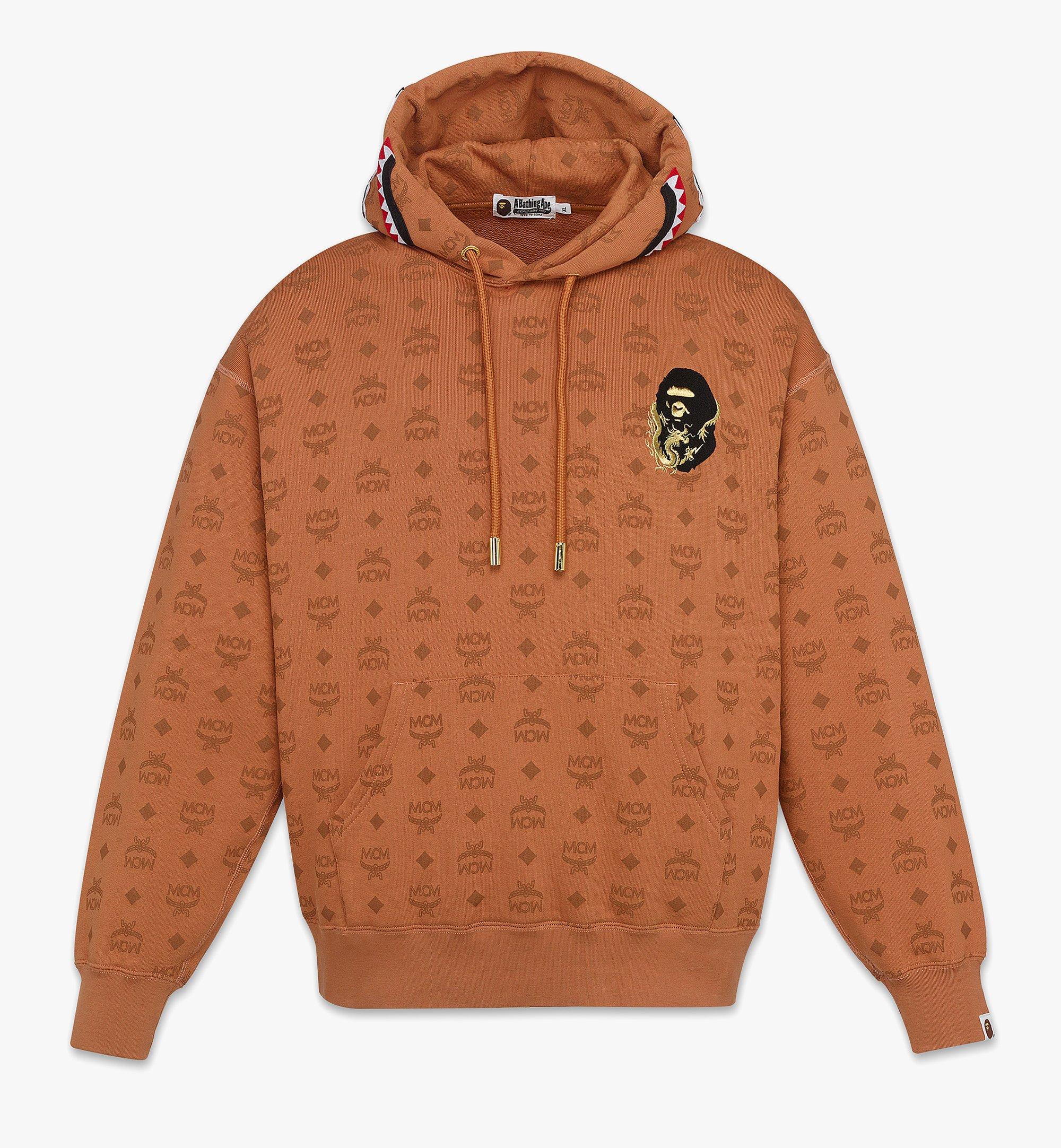 Large MCM x BAPE Monogram Shark Hoodie Cognac