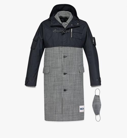 Men’s Check Wool Coat with Nylon Overlay