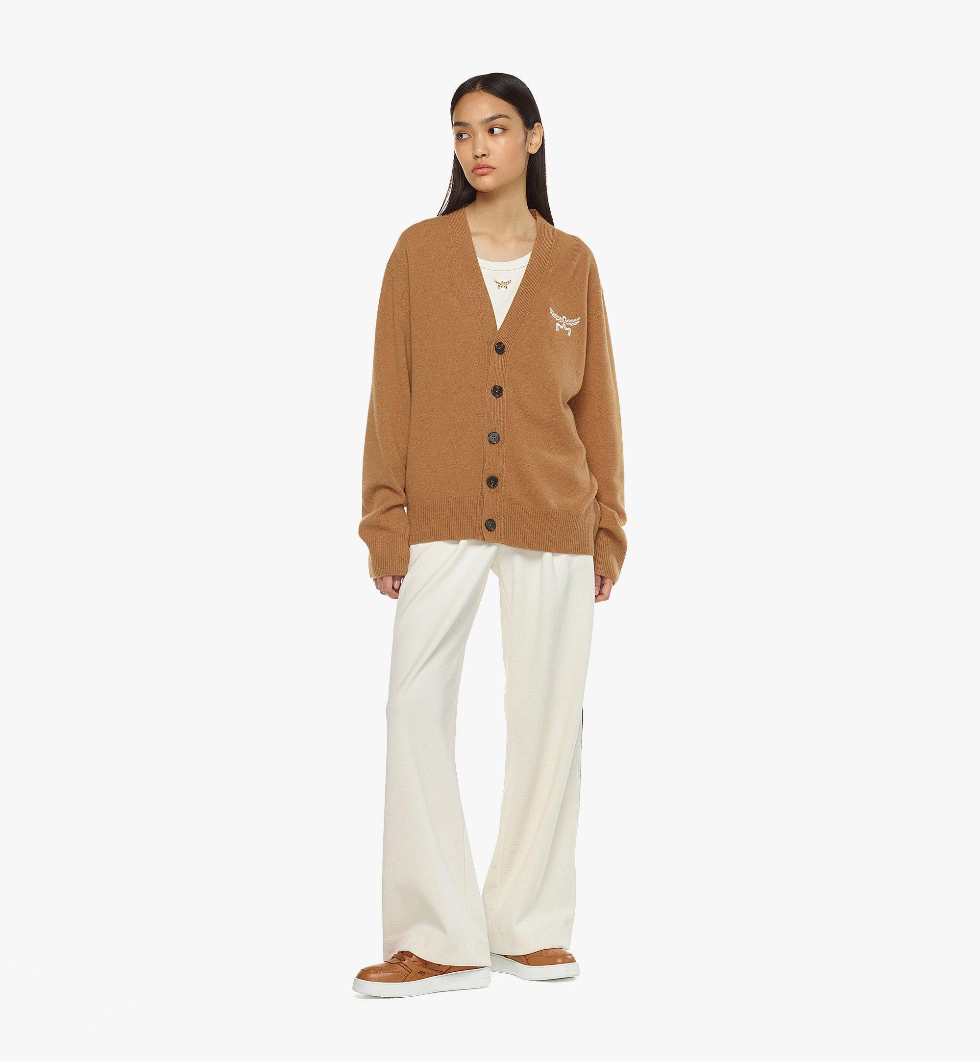 MCM Laurel Cardigan in Wool and Recycled Cashmere Cognac MHDESMM01CO00M Alternate View 4