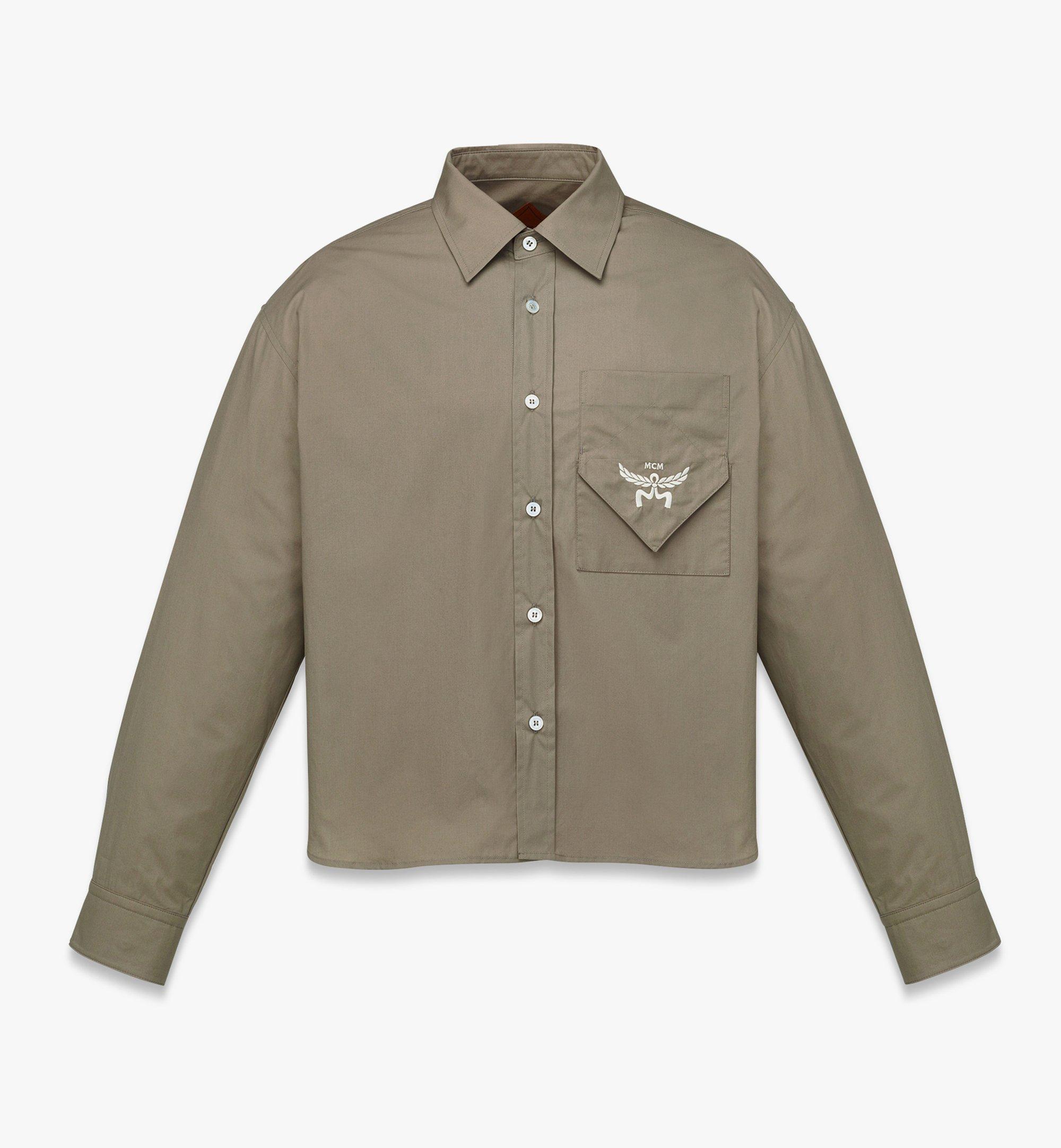 Mcm Logo Embroidery Long Sleeve Shirt In Beige